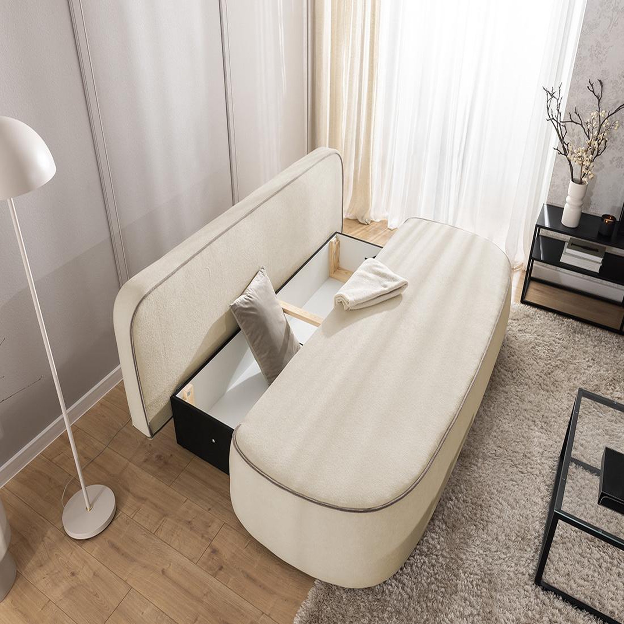 Voir la diapositive 2 : BEST MOBILIER Laurine - canapé droit 3 places convertible avec coffre en velours