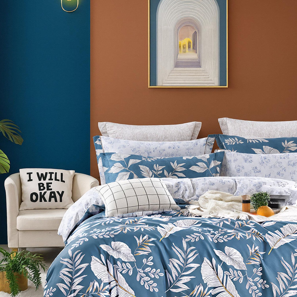 Home collection Parure housse de couette 100 % coton 57 fils Azuralis