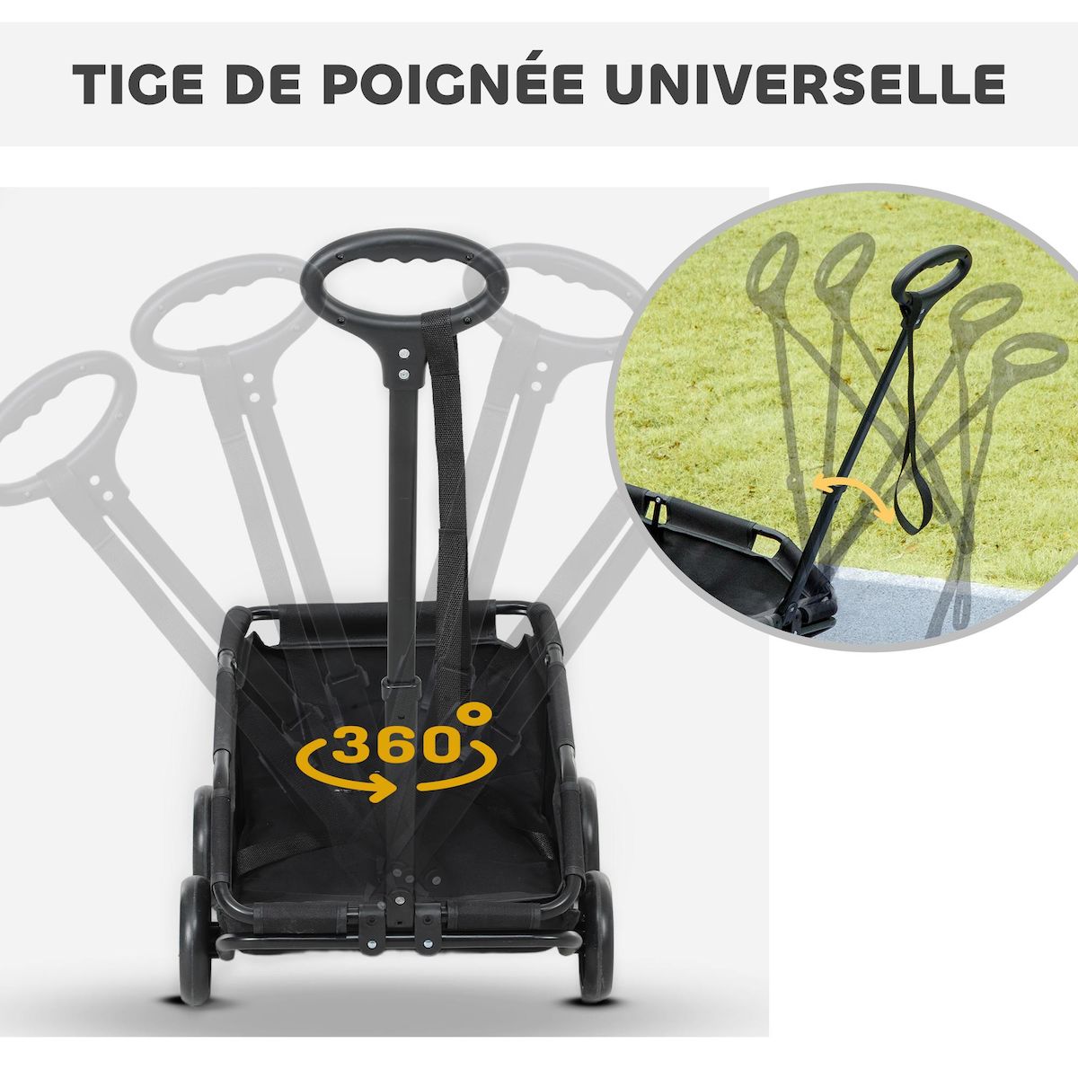 PAWHUT Poussette chien chariot 4 roues pliable avec poignée multidirectionnelle - nombreux équipements - noir