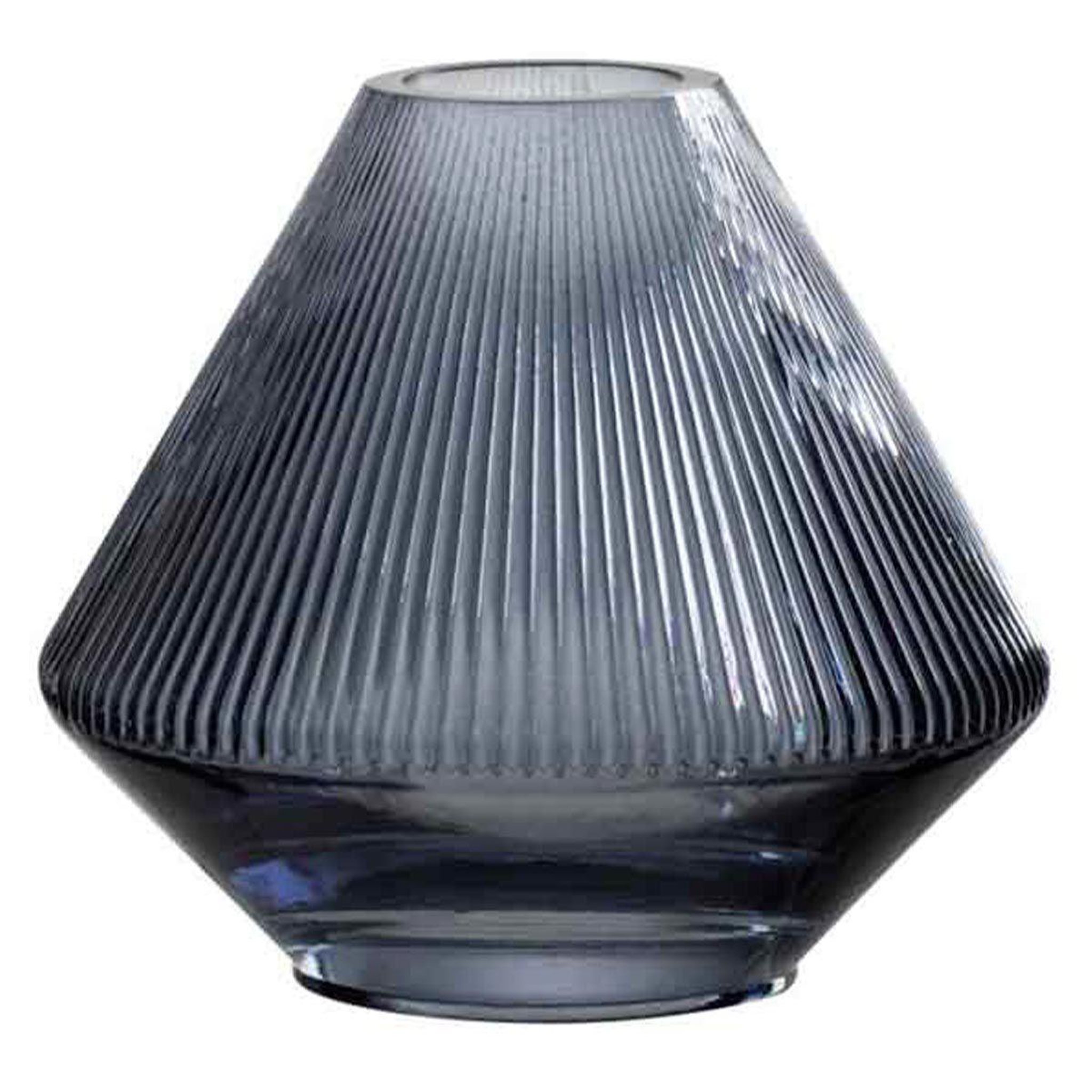 J-LINE Vase design en verre  lisa nervures  18cm bleu