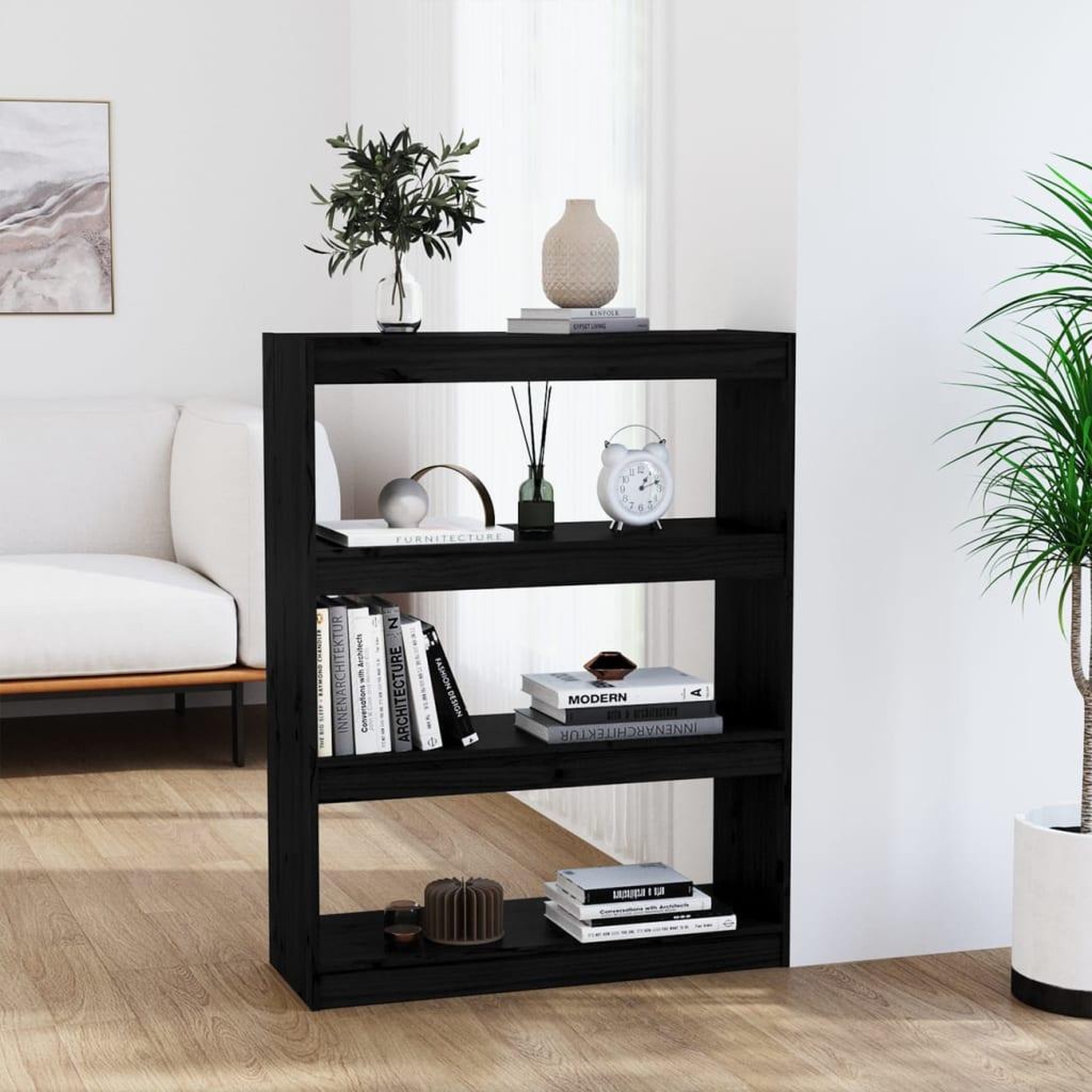 VIDAXL Bibliotheque/Separateur de piece Noir 80x30x103,5 cm Pin massif