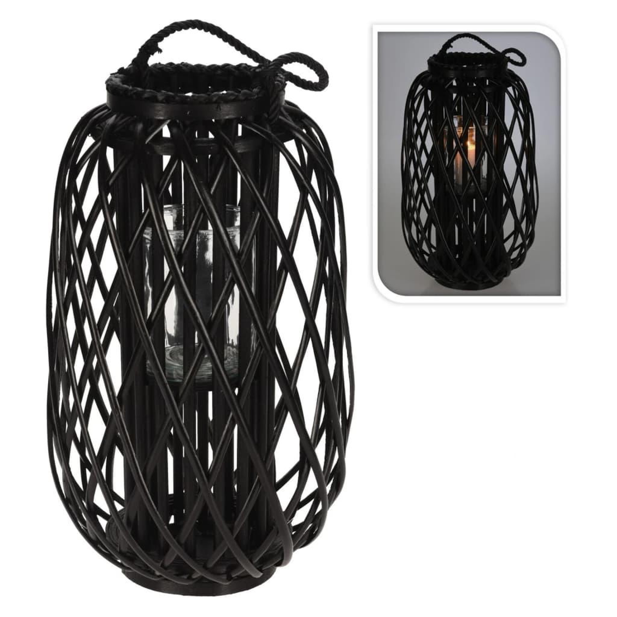 Voir la diapositive 2 : H&S Collection H&S Collection Lanterne Roseau 50x28 cm Noir