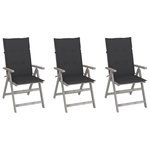 VIDAXL Chaises inclinables de jardin lot de 3 et coussins Bois acacia