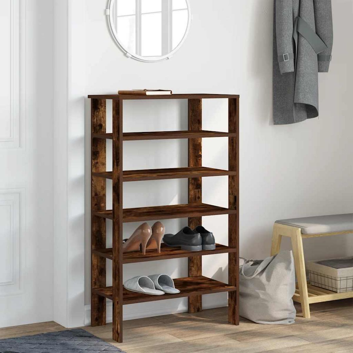 VIDAXL Etagere a chaussures chene fume 61x32x105 cm bois d'ingenierie