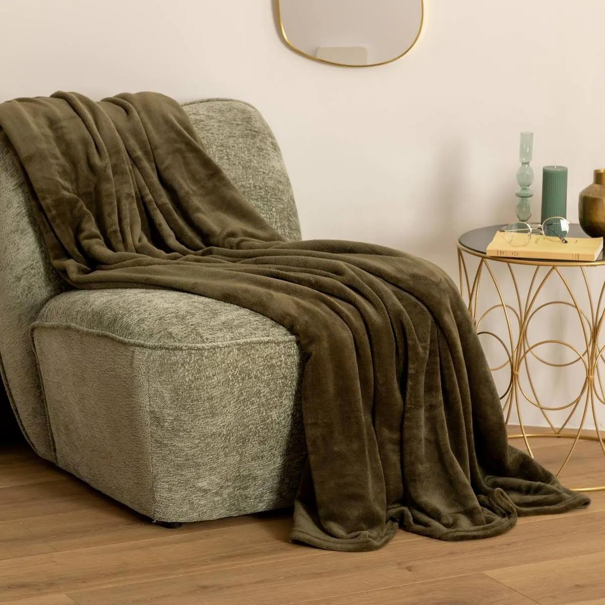 Voir la diapositive 3 : ATMOSPHERA Plaid doux uni  flanel  130x180cm vert kaki