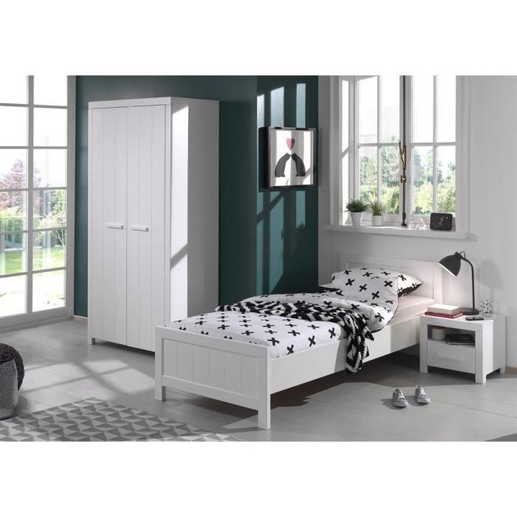 Paris Prix Pack - Lit Enfant, Chevet & Armoire 2 Portes  Erik  Blanc