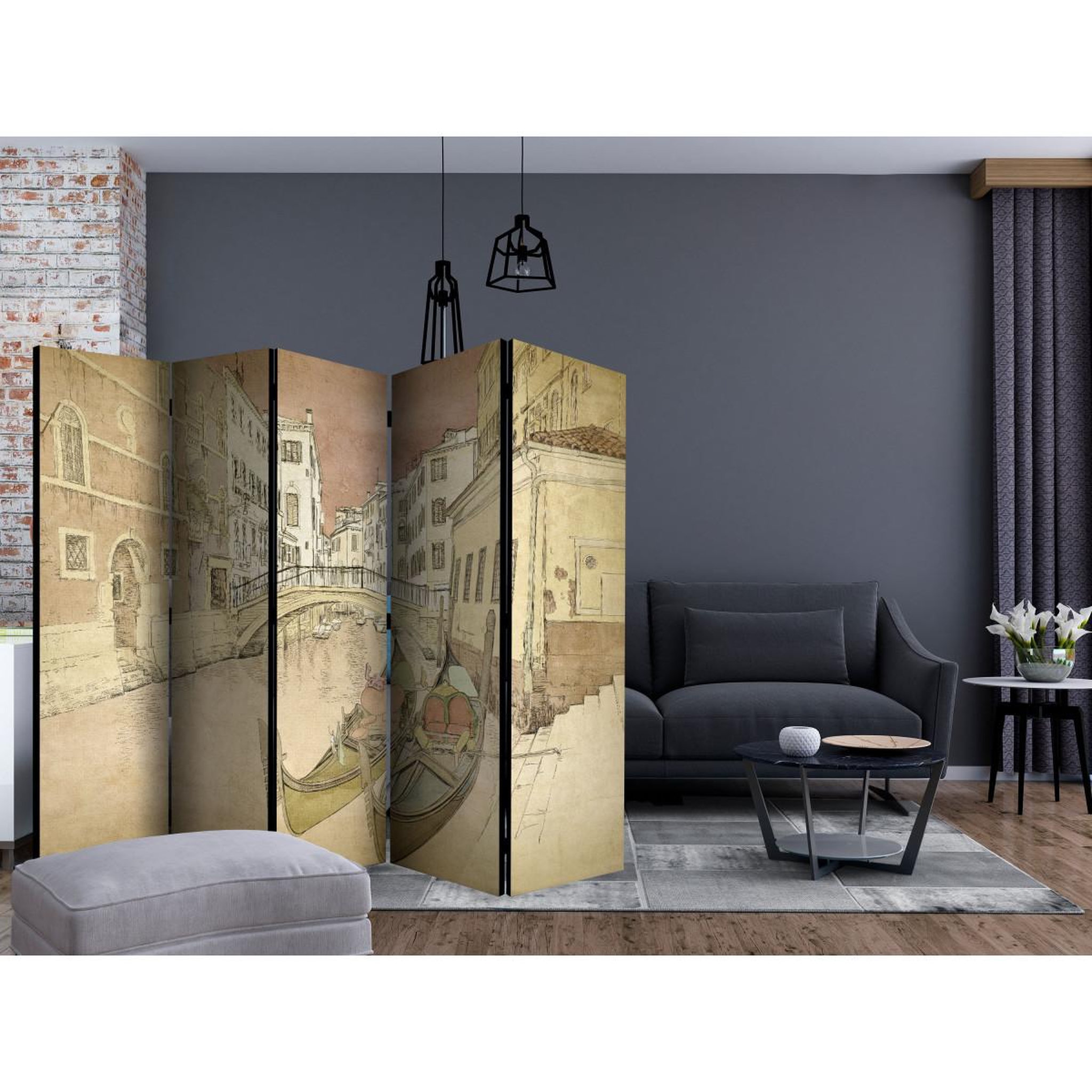 Voir la diapositive 2 : Paris Prix Paravent 5 volets  gondolas in venice  172x225cm