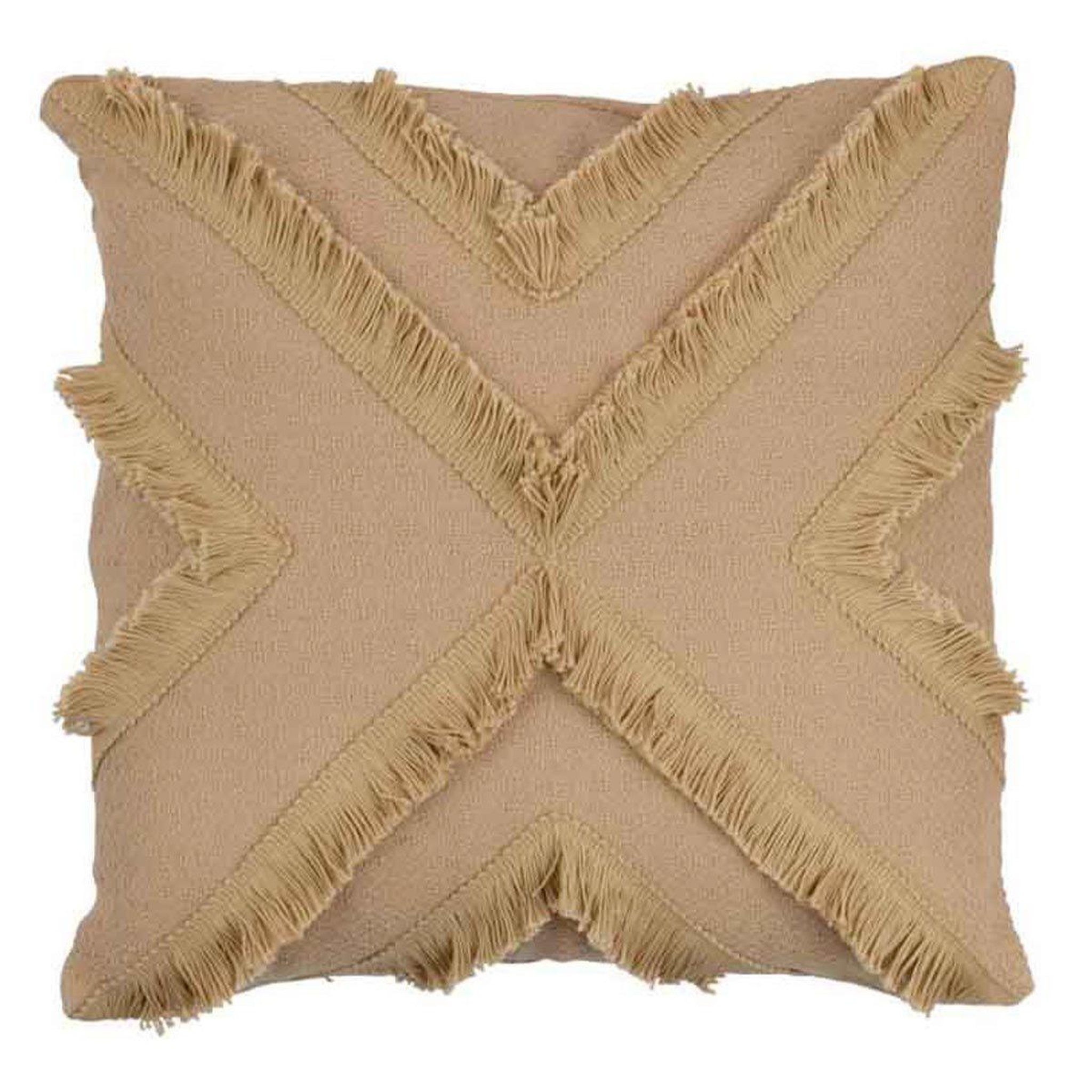 J-LINE Coussin déco  croix franges  43x43cm beige