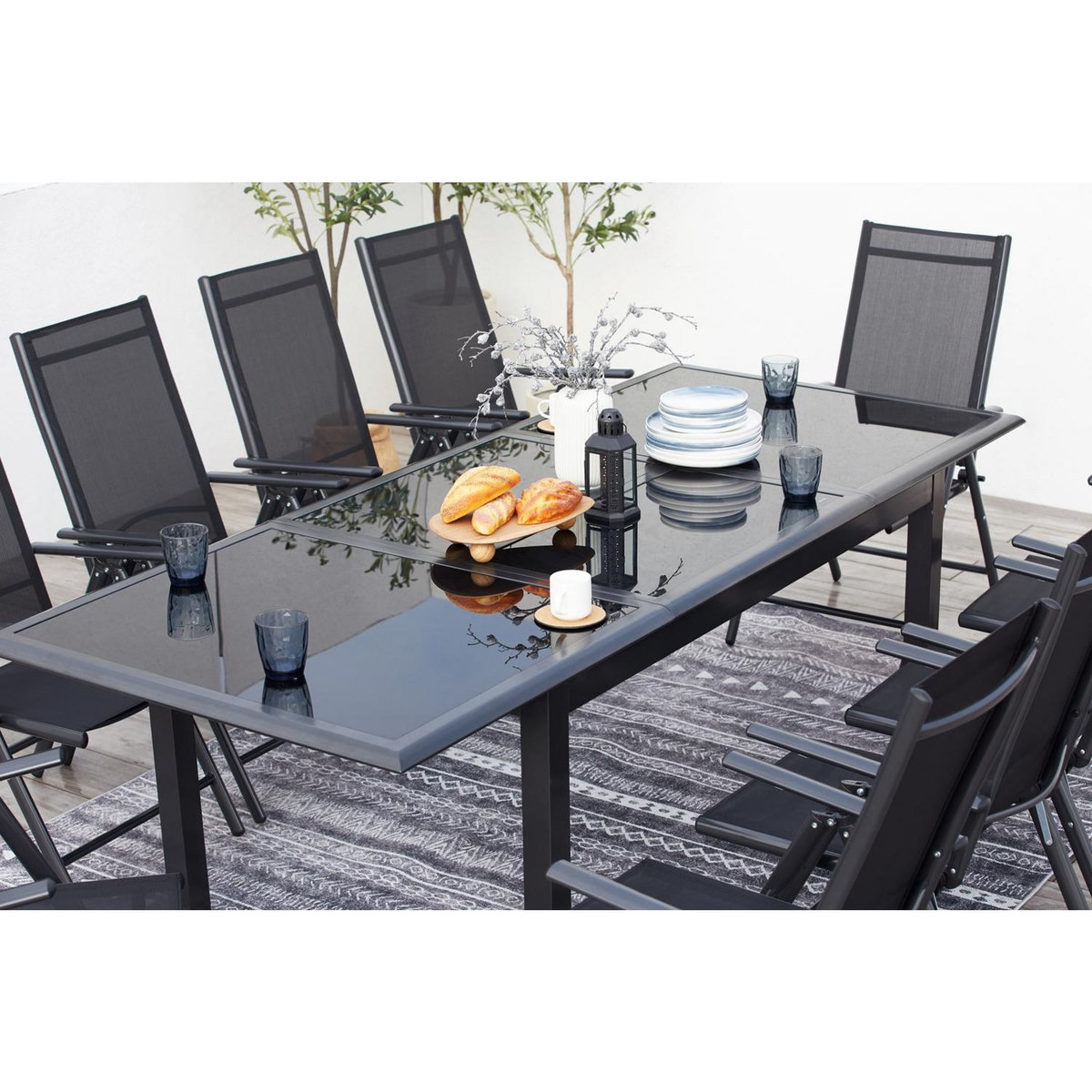 CONCEPT USINE Table de jardin et 6 chaises en aluminium gris RAVENNE