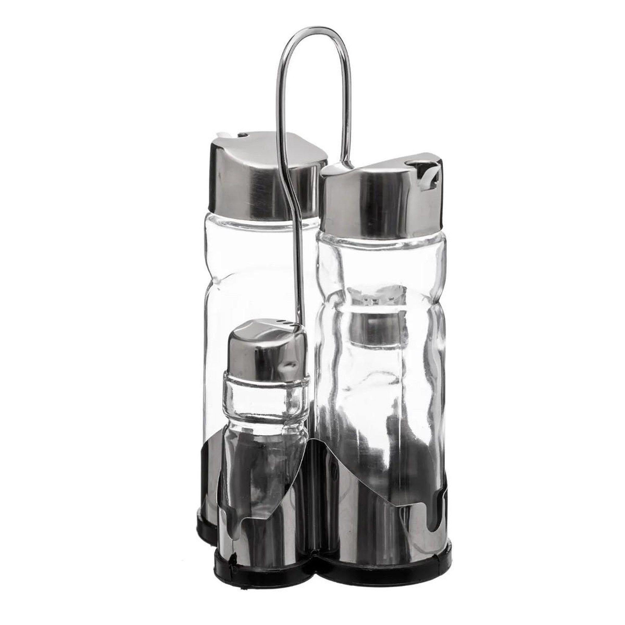 B BASIC & CO Ensemble avec support  huile vinaigre & sel poivre  20cm argent