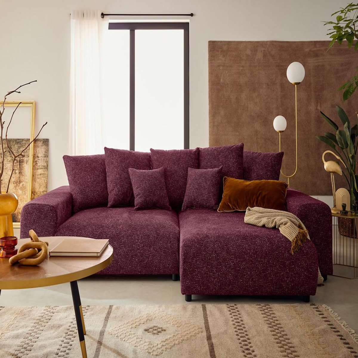 LISA DESIGN Jake - canapé panoramique d'angle droit 7 places convertible avec coffre en fausse fourrure