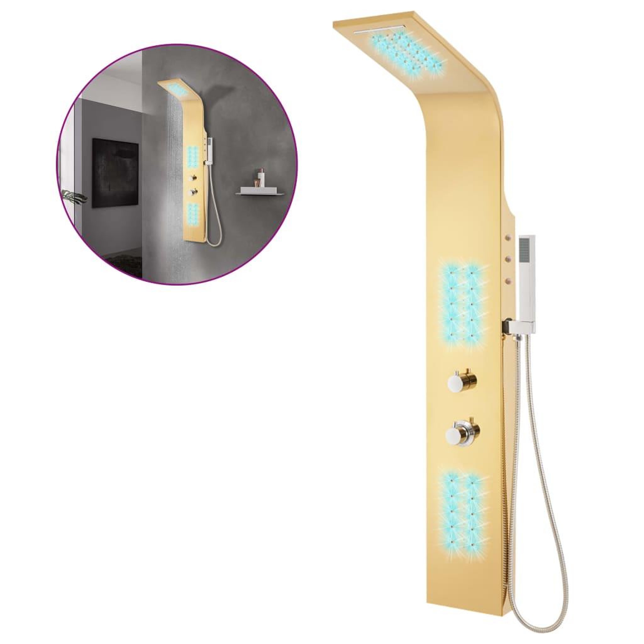 Voir la diapositive 2 : VIDAXL Systeme de panneau de douche acier inoxydable dore incurve