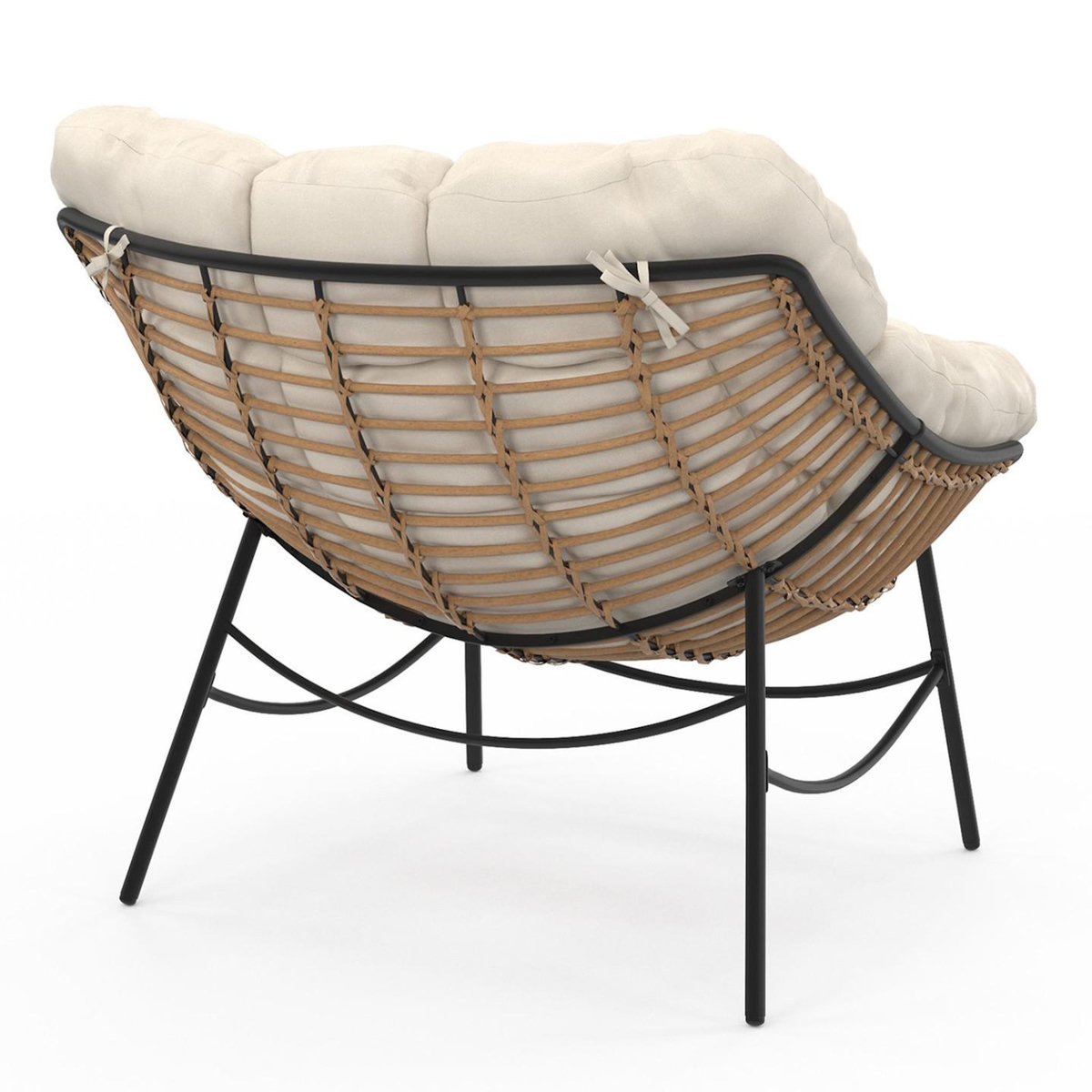 ID MARKET Fauteuil de jardin relax LOA effet rotin avec coussin écru