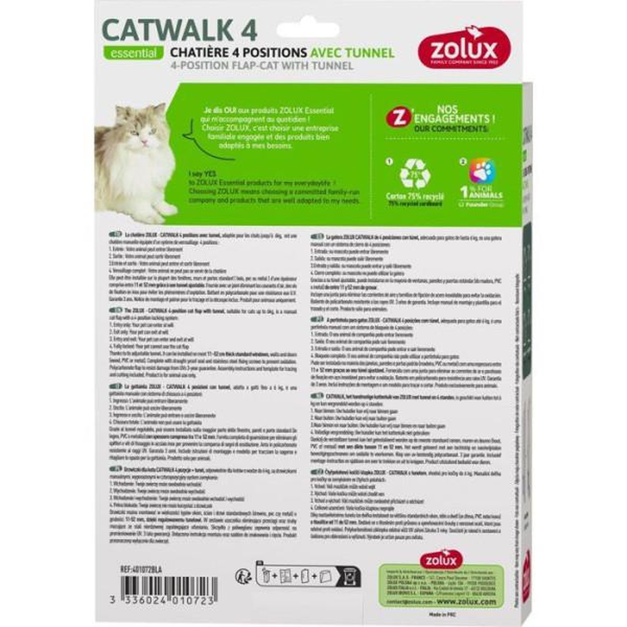 Voir la diapositive 4 : Zolux Chatiere 4 positions avec tunnel - zolux - l20 x h25 cm - pour porte bois, pvc, métal - catwalk - blanc