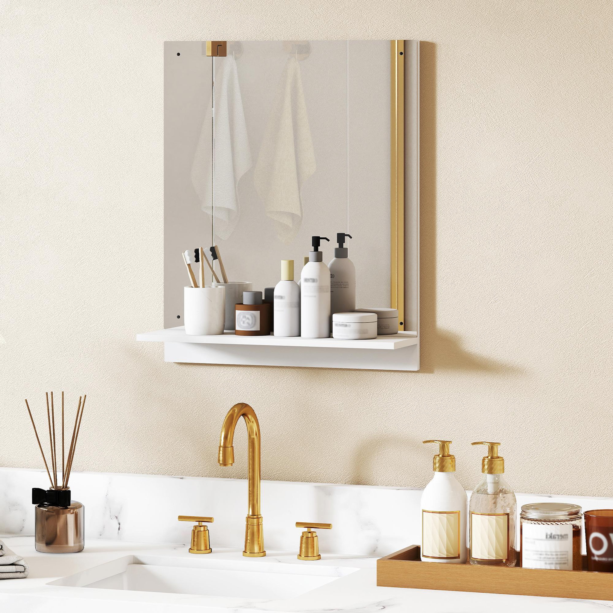 Voir la diapositive 4 : HOMCOM Miroir mural salle de bain - étagère - 50 x 60 cm - blanc