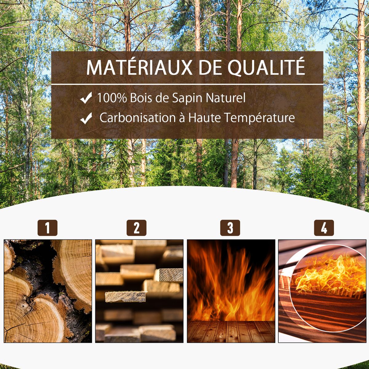 OUTSUNNY Jardinière sur pieds bac à fleurs dim. 100L x 36l x 36H cm inserts d'irrigation inclus bois massif sapin traité