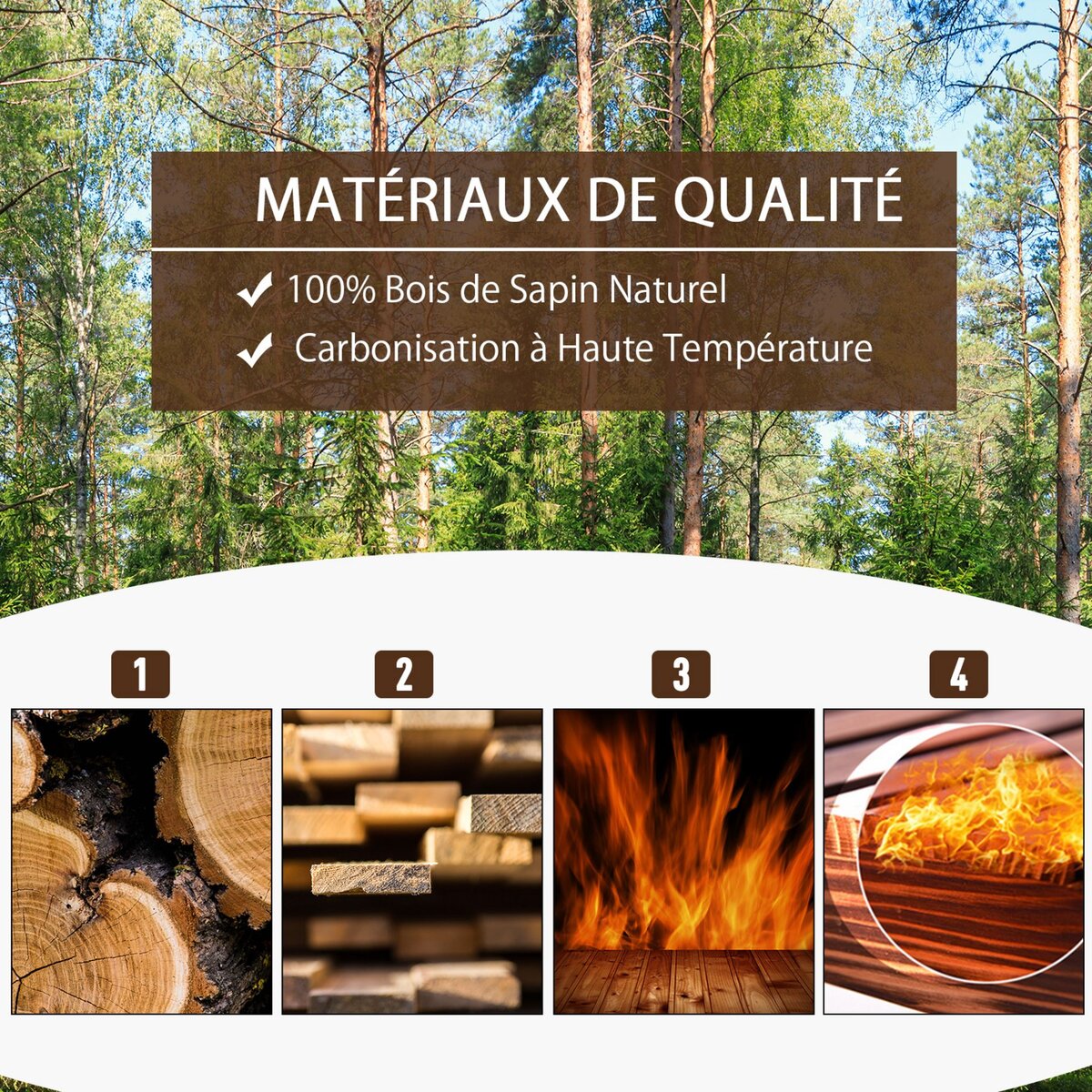 OUTSUNNY Jardinière sur pieds bac à fleurs dim. 100L x 36l x 36H cm inserts d'irrigation inclus bois massif sapin traité