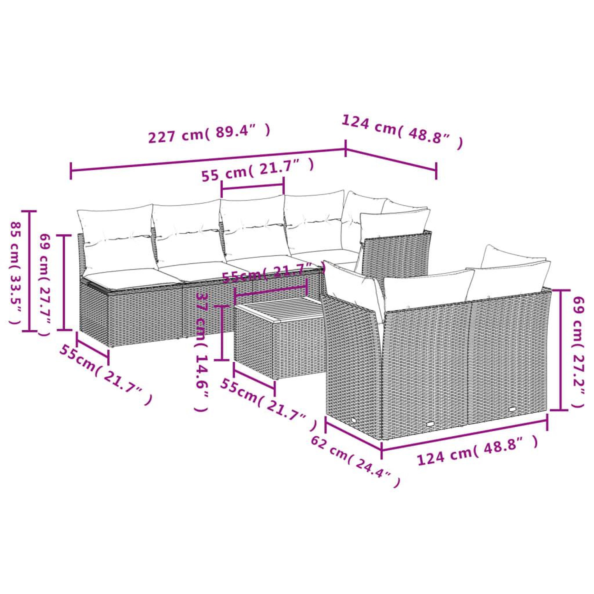Voir la diapositive 3 : VIDAXL Salon de jardin 8 pcs avec coussins noir resine tressee