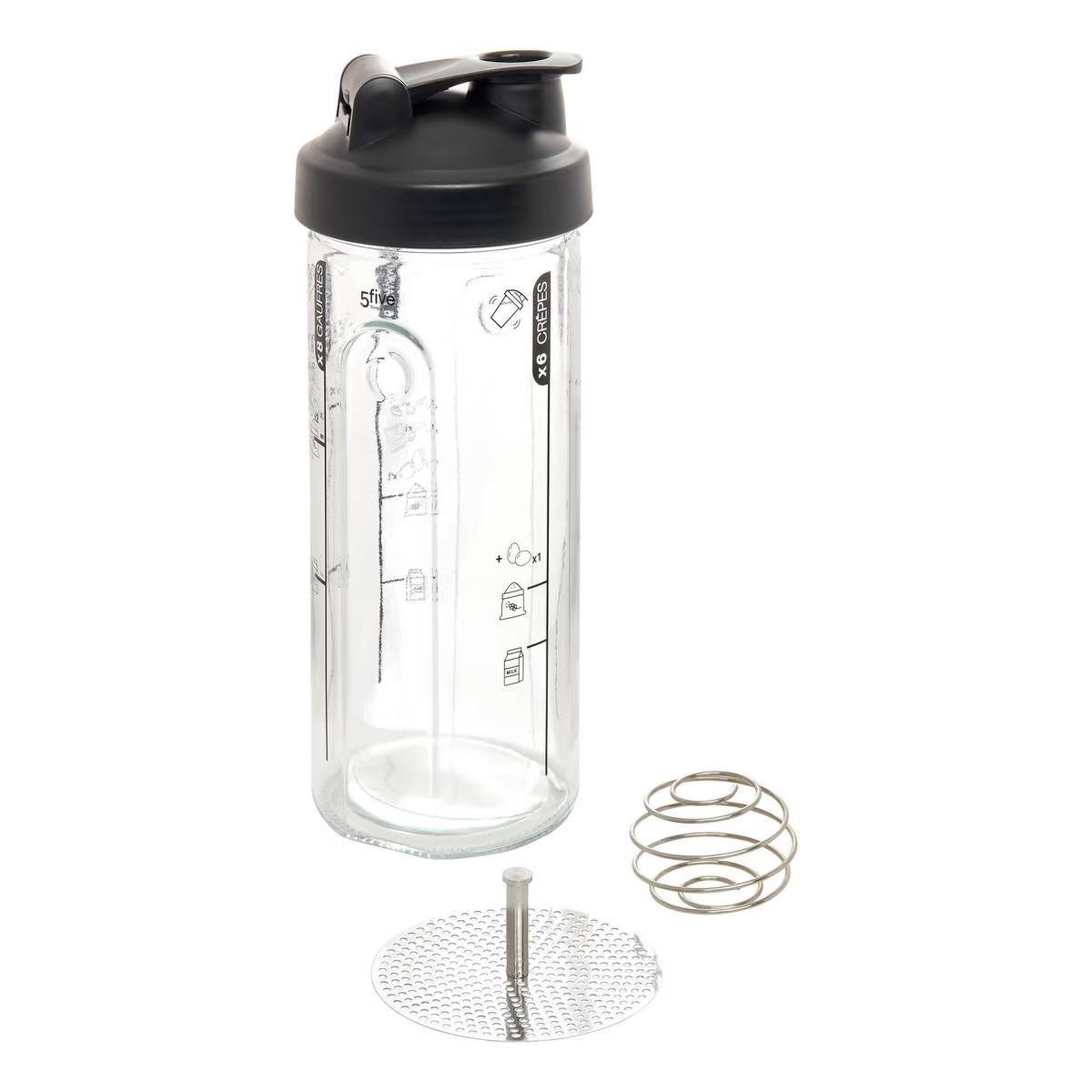 Voir la diapositive 2 : FIVE Shaker à crêpes en verre  anti-grumeaux  800ml transparent
