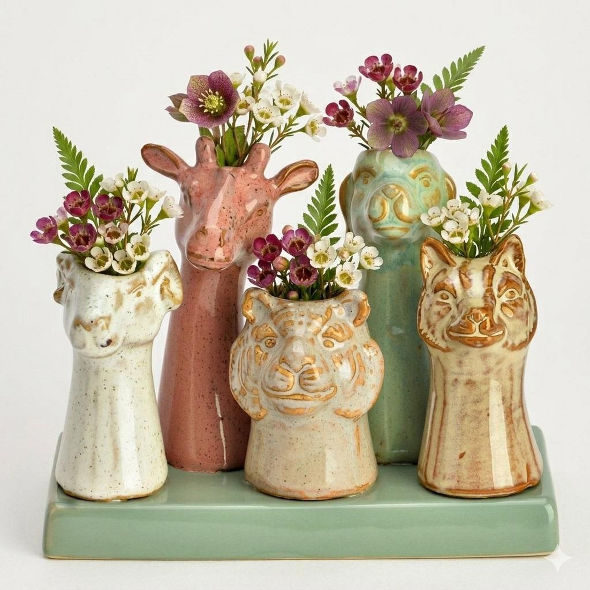 Voir la diapositive 3 : Eden Vase tetes d animaux en faience