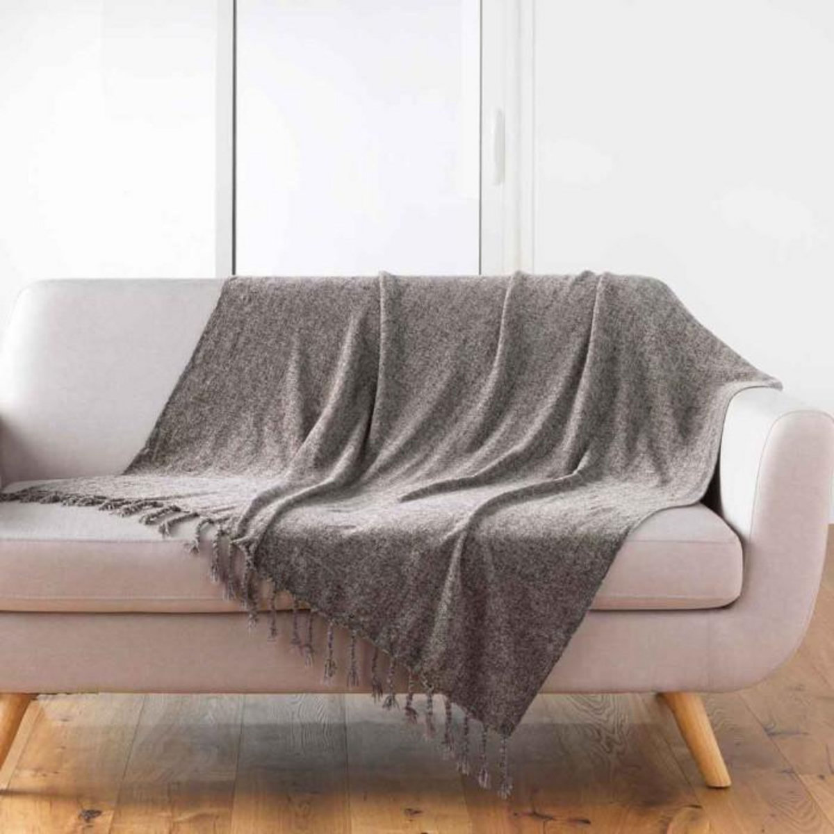 Paris Prix Plaid à Franges Uni  Mélissa  125x150cm Taupe