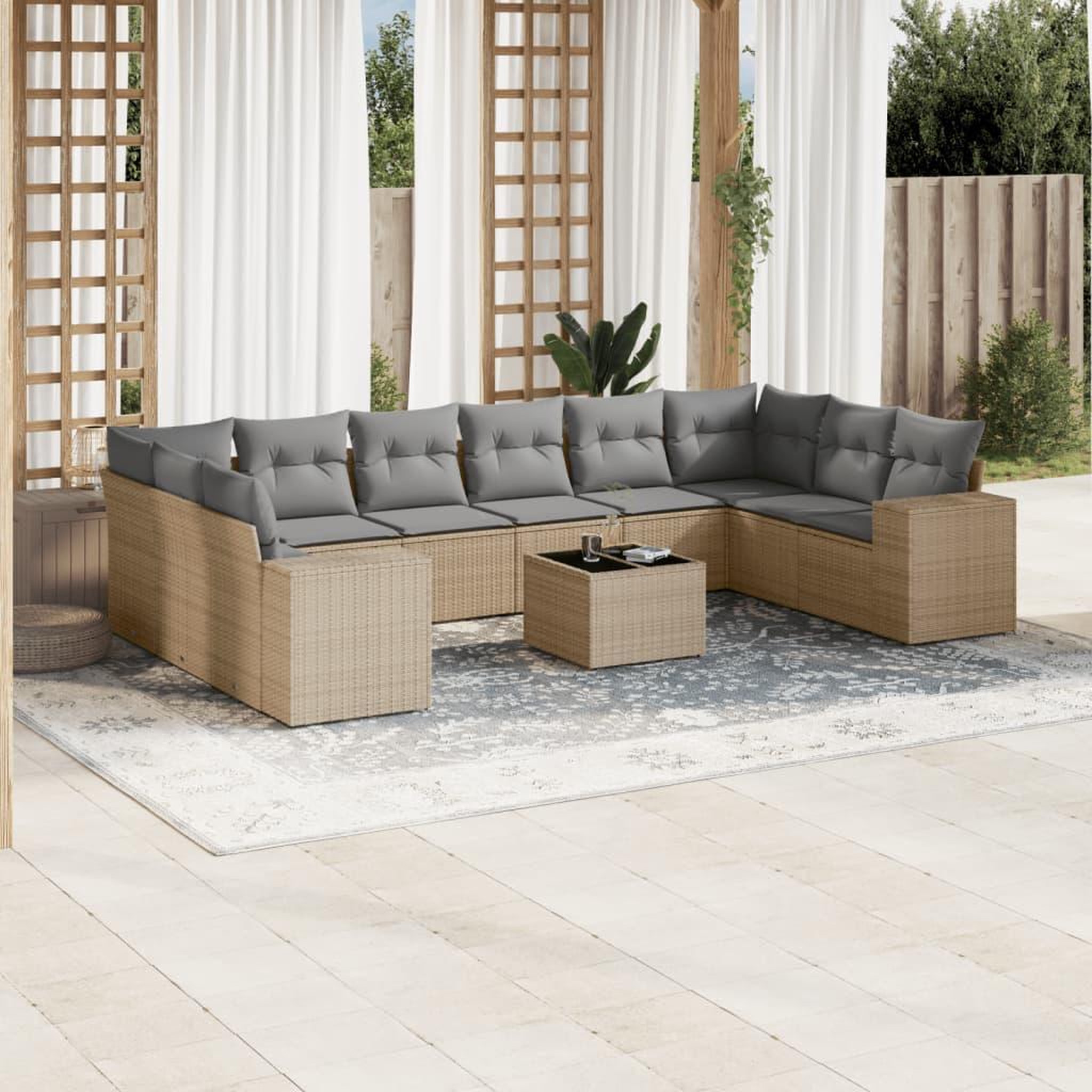 VIDAXL Salon de jardin 11 pcs avec coussins beige resine tressee