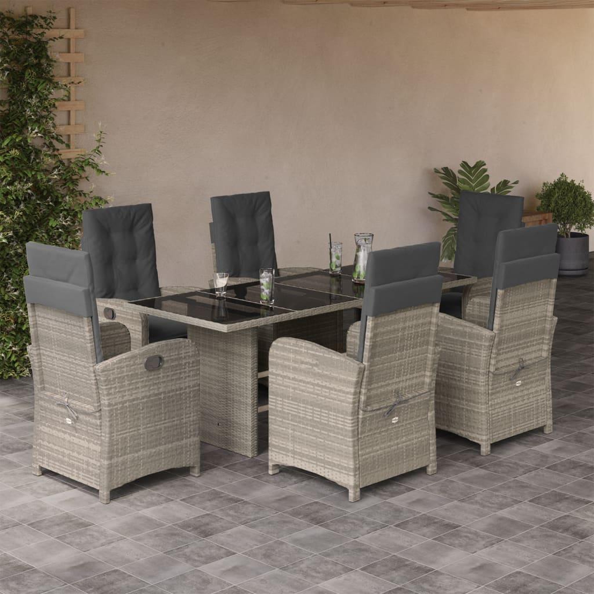 VIDAXL Ensemble a manger de jardin et coussins 7 pcs gris clair rotin