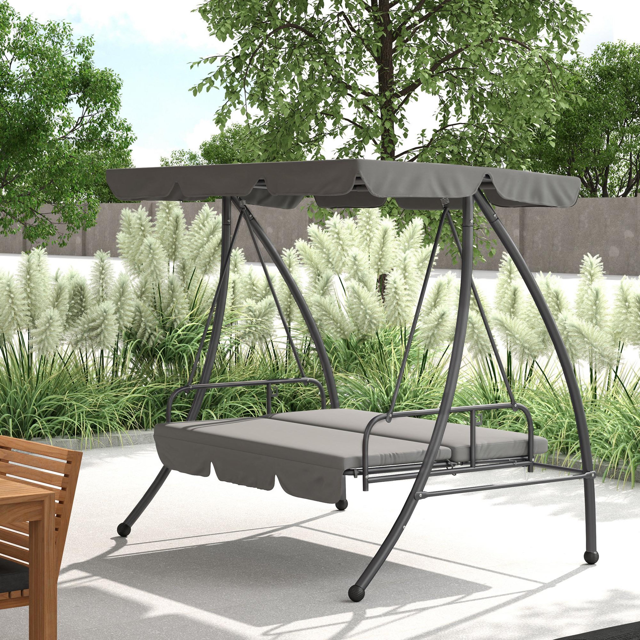 Voir la diapositive 6 : OUTSUNNY Balancelle de jardin convertible 3 places grand confort inclinaison toit réglable matelas fourni métal polyester gris clair