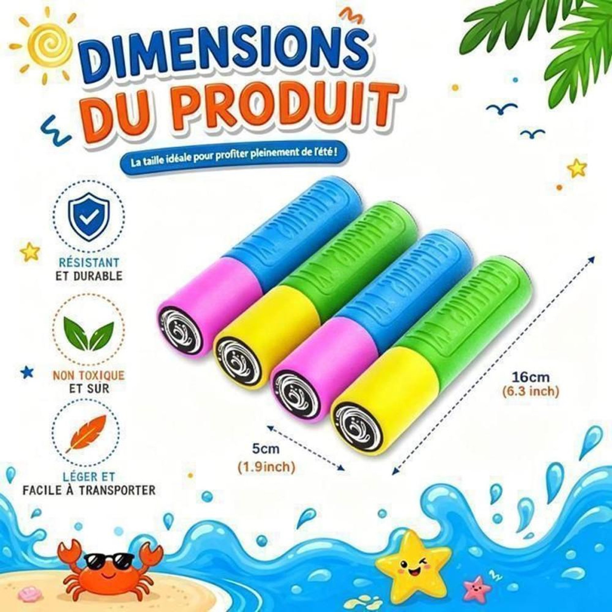 Voir la diapositive 2 : Lot de 18 pistolets à eau en mousse, jeux d'extérieur 4 à 6 m, 3 à 8 ans, couleur bleu vert jaune rose, environ 16 cm