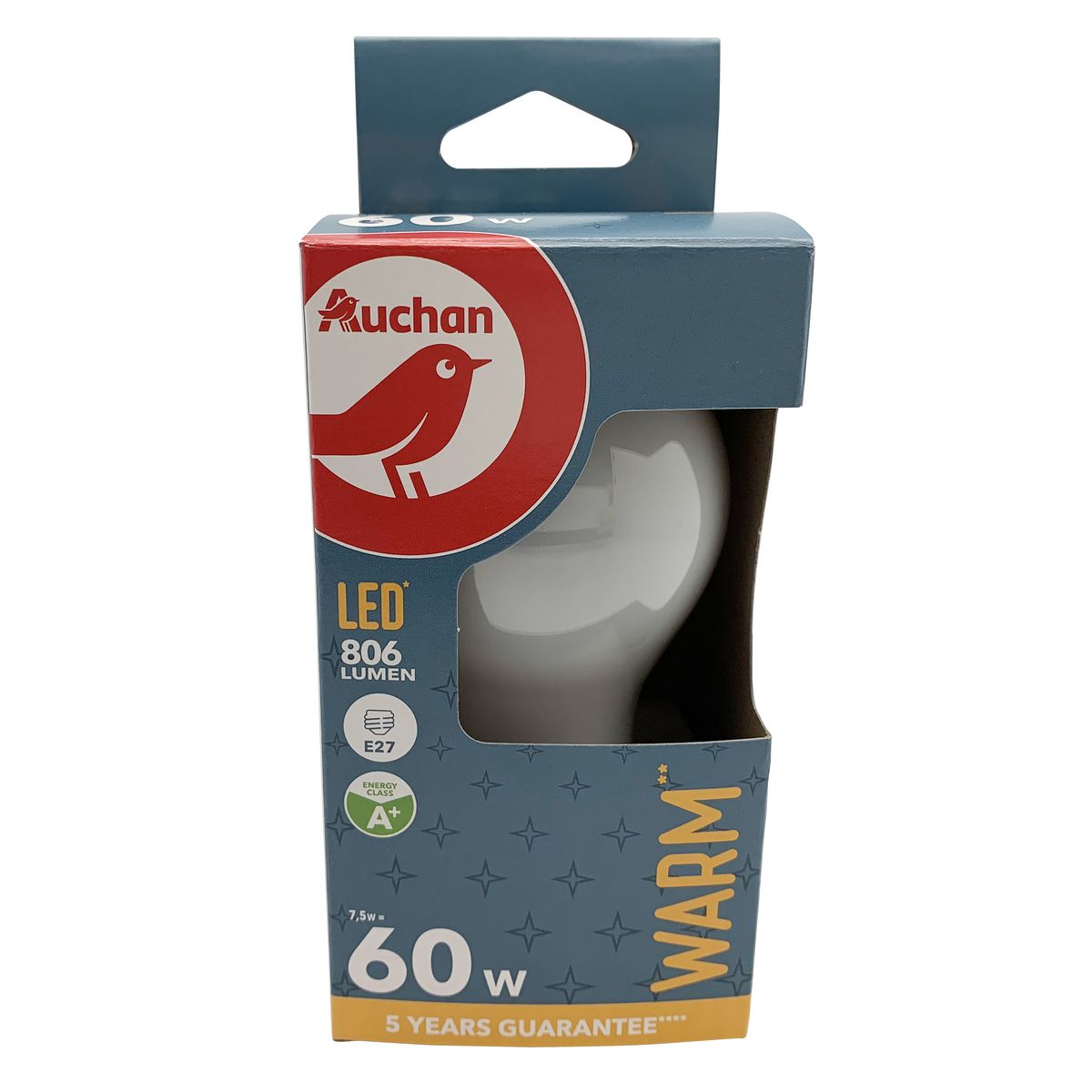 AUCHAN Ampoule LED E27 60W dépolie Blanc chaud