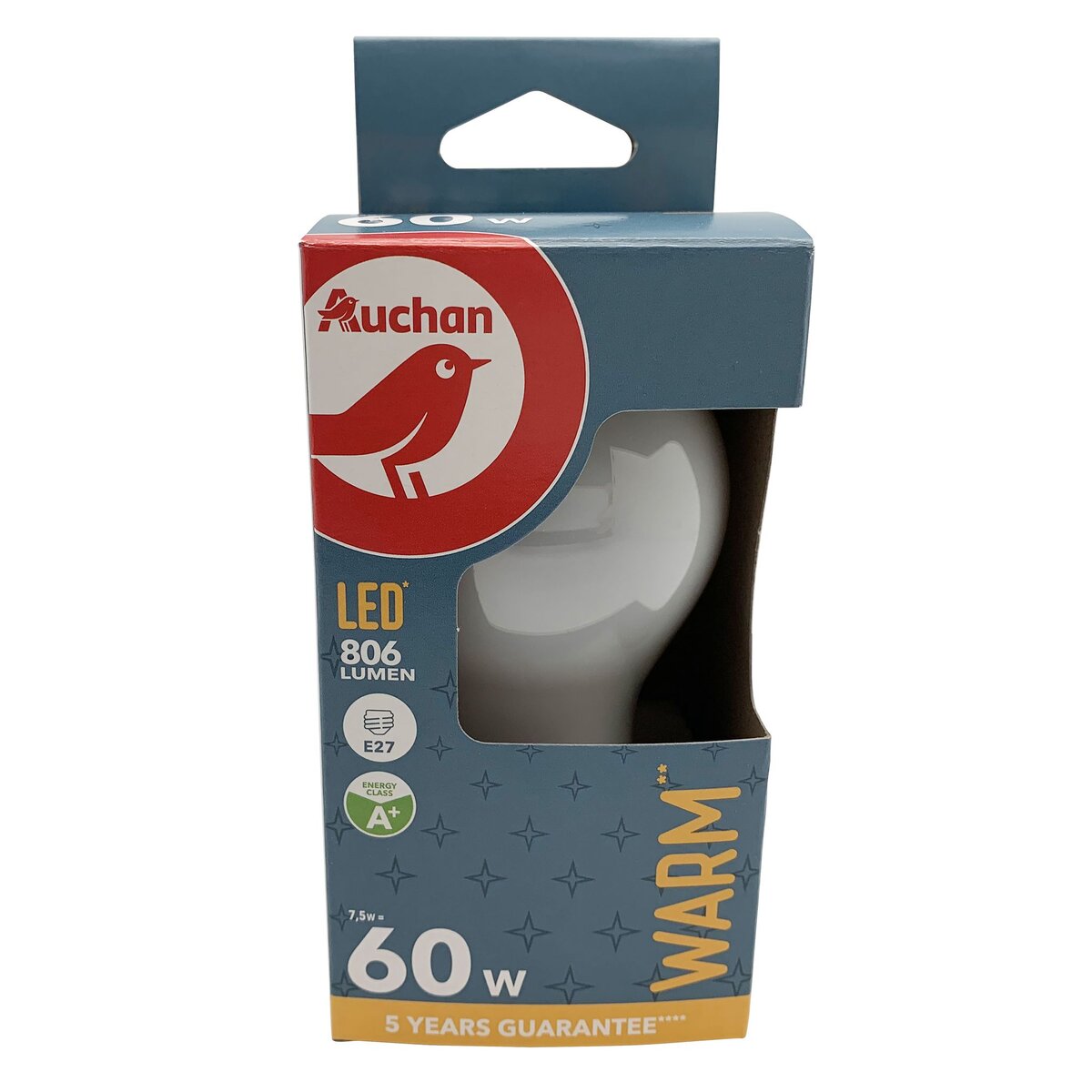 AUCHAN Ampoule LED E27 60W dépolie Blanc chaud pas cher Auchan.fr