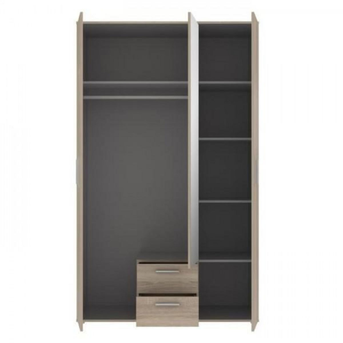 MARKET24 Armoire 3 portes battantes avec 1 miroir + 2 tiroirs - Décor chene Sonoma - L 121 x P 54 x H 200,1 cm - SELKEÄ