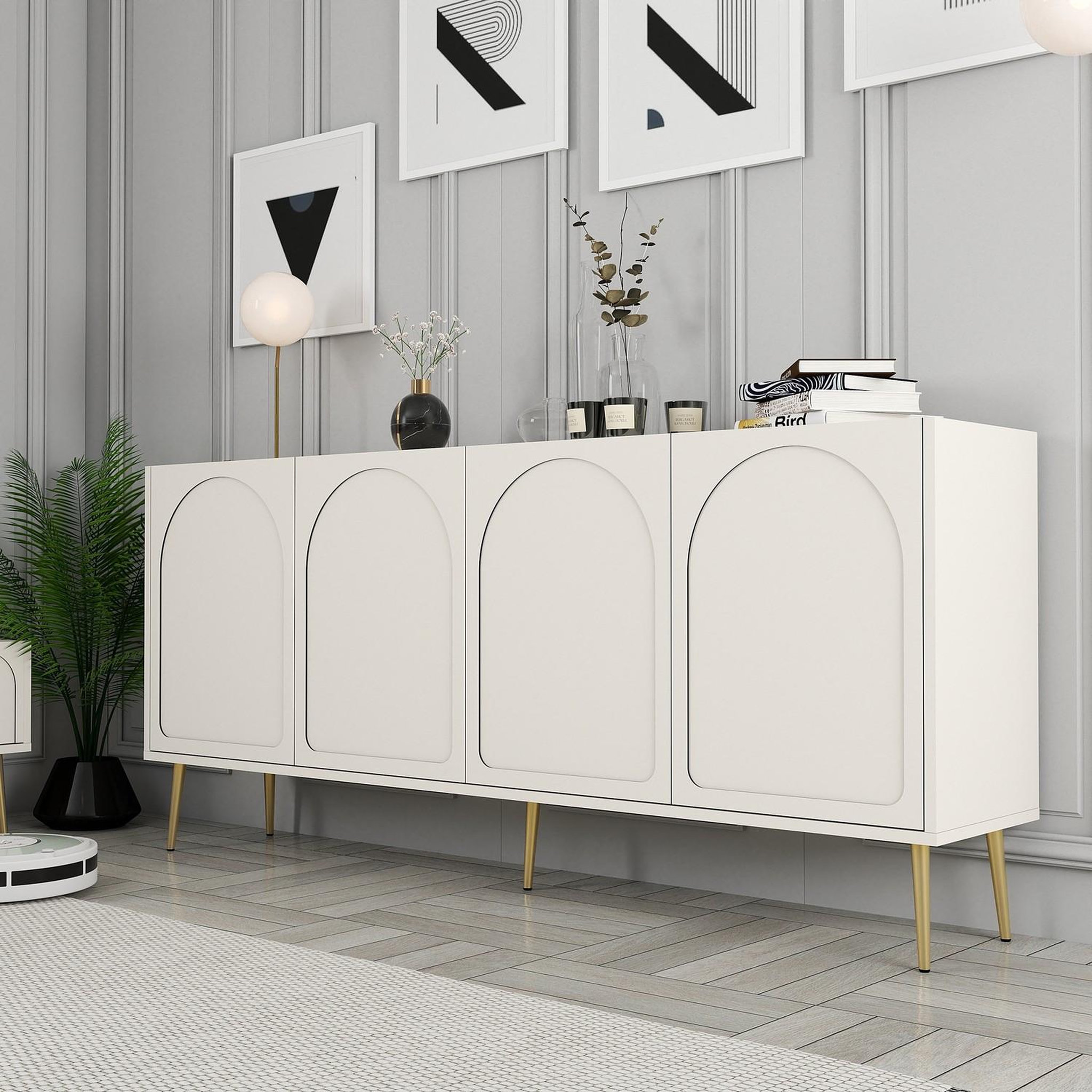 Voir la diapositive 4 : Habitat et Jardin Buffet en bois  lyon  - 180 x 35 x 80 cm - crème, or