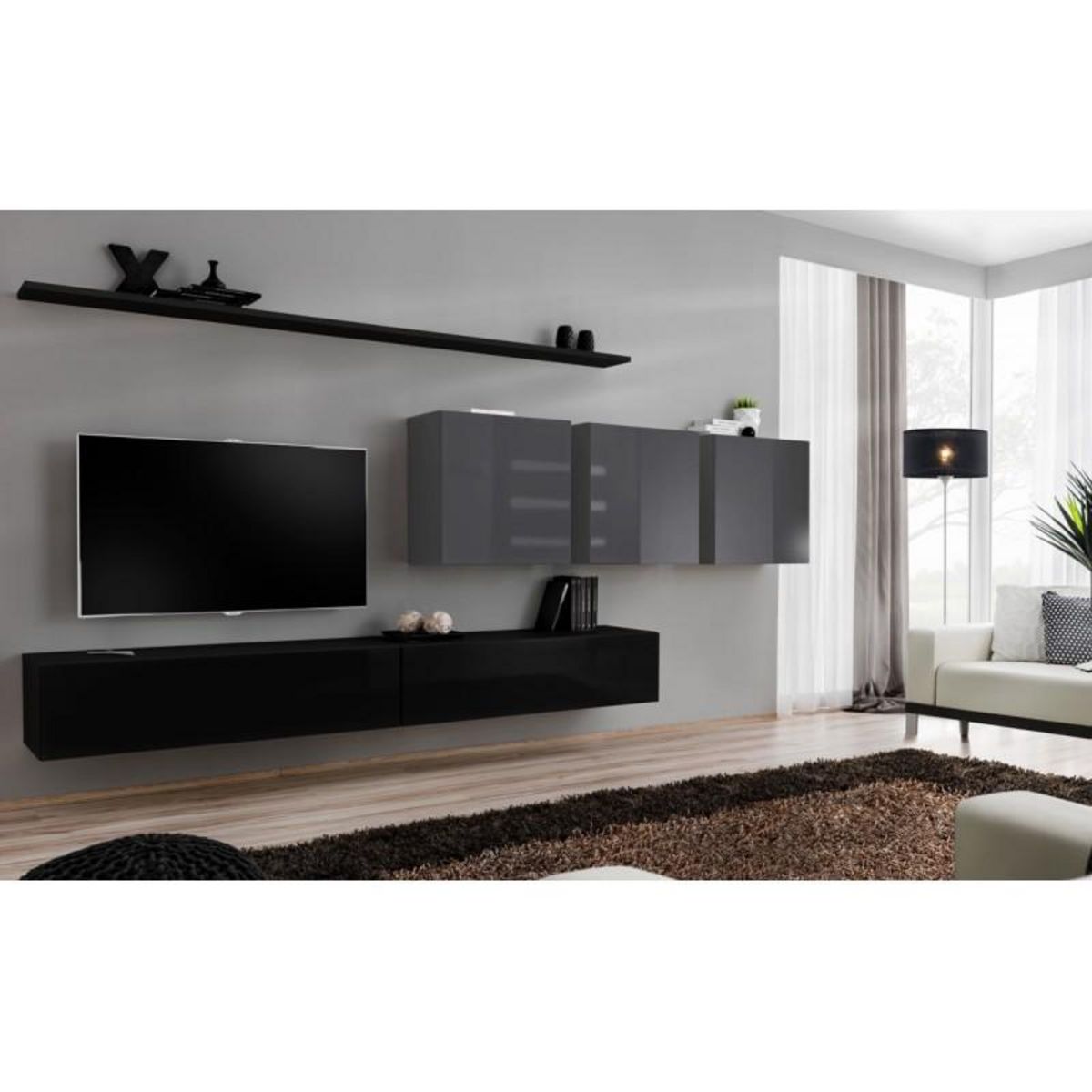 Paris Prix Meuble TV Mural Design  Switch VII  340cm Noir & Gris