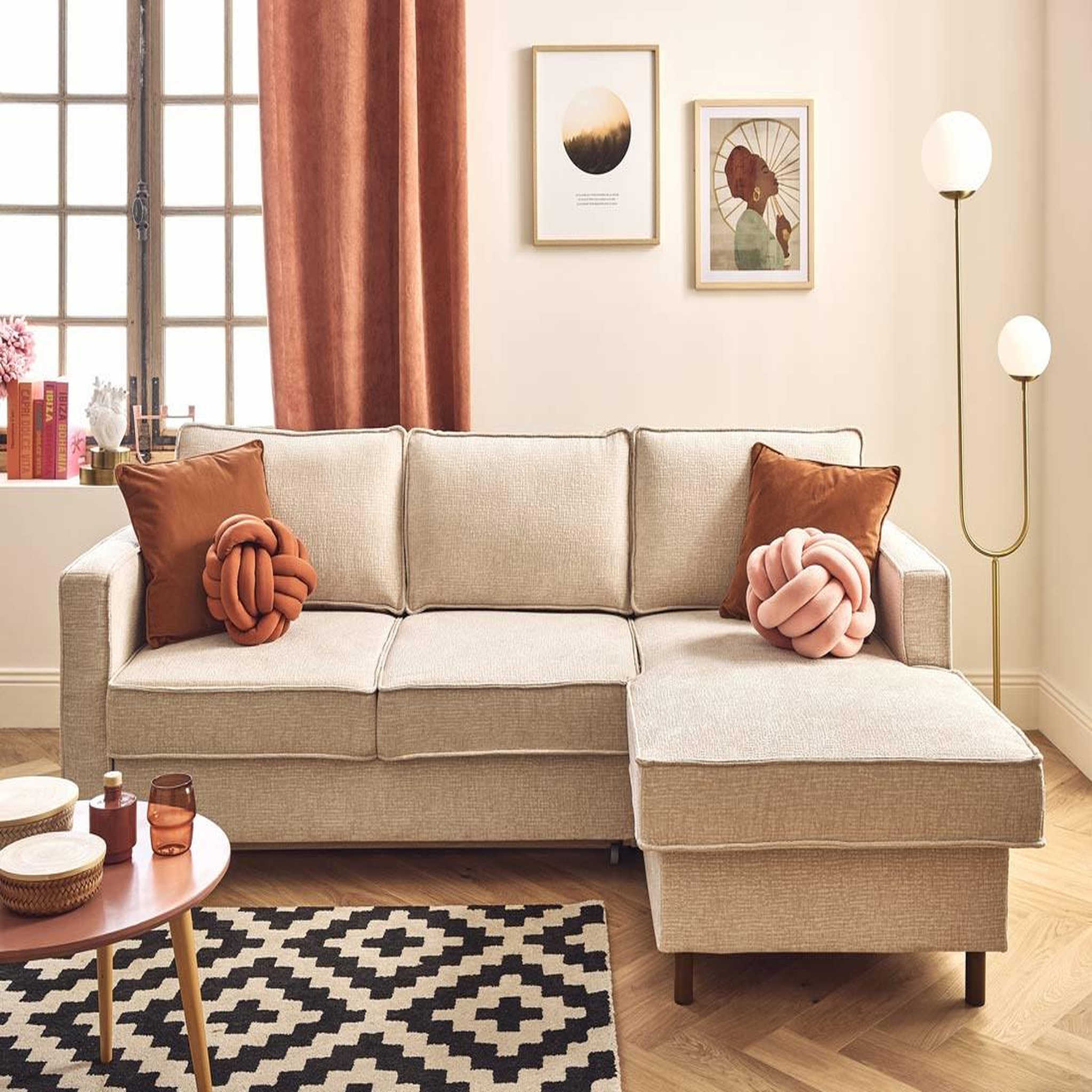 Voir la diapositive 1 : LISA DESIGN Jake - canapé d'angle droit 4 places convertible avec coffre en tissu velours relief