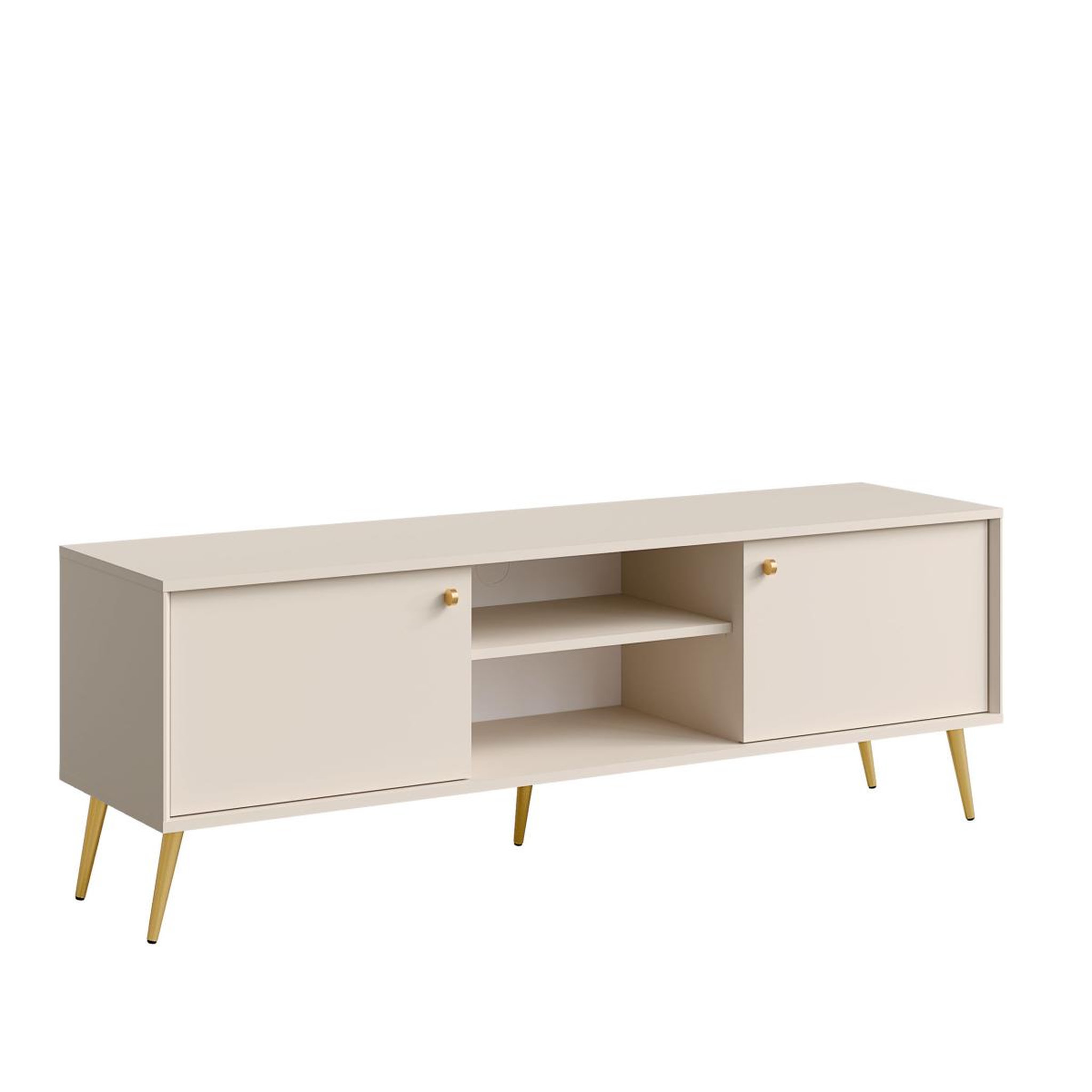 JLC KREATION Meuble tv moderne beige cachemire et pied or ezia