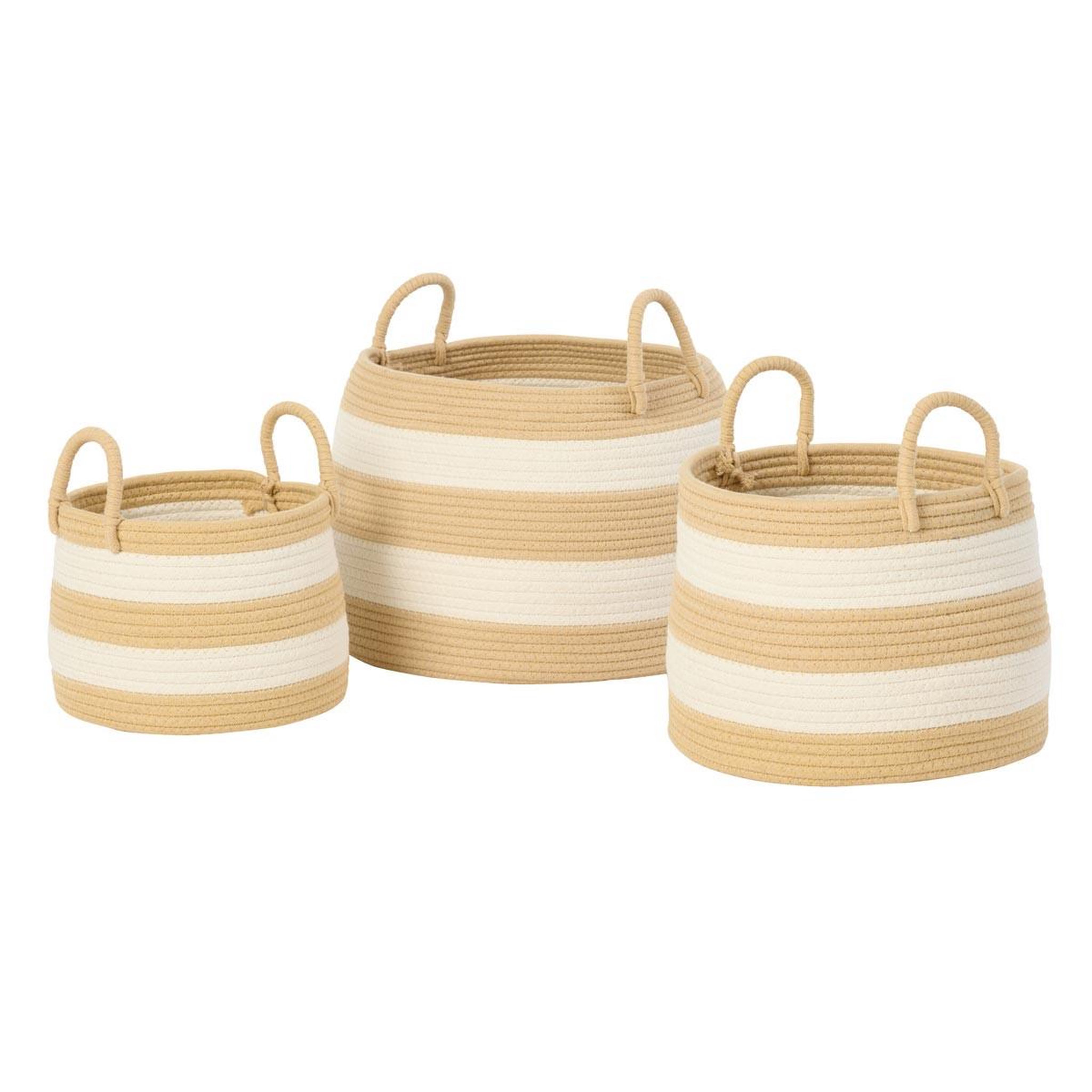 J-LINE Lot de 3 paniers à rayures  refugio  38cm naturel