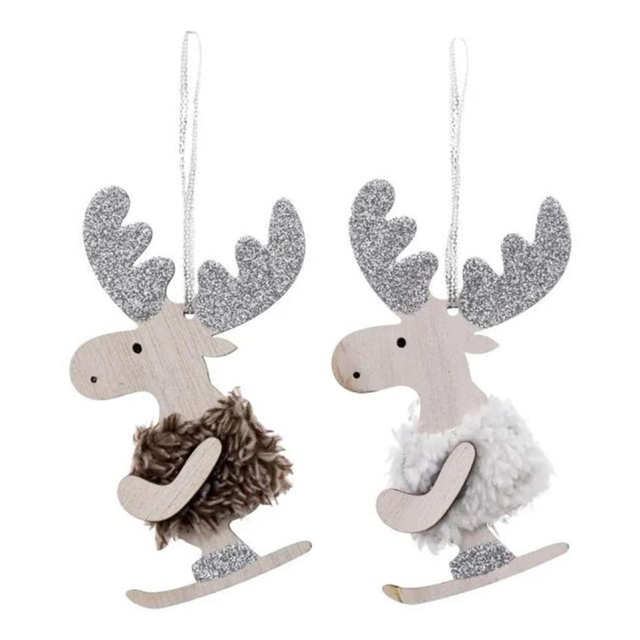 ATMOSPHERA Lot de 2 sujets de noël  rennes ski  12cm argent