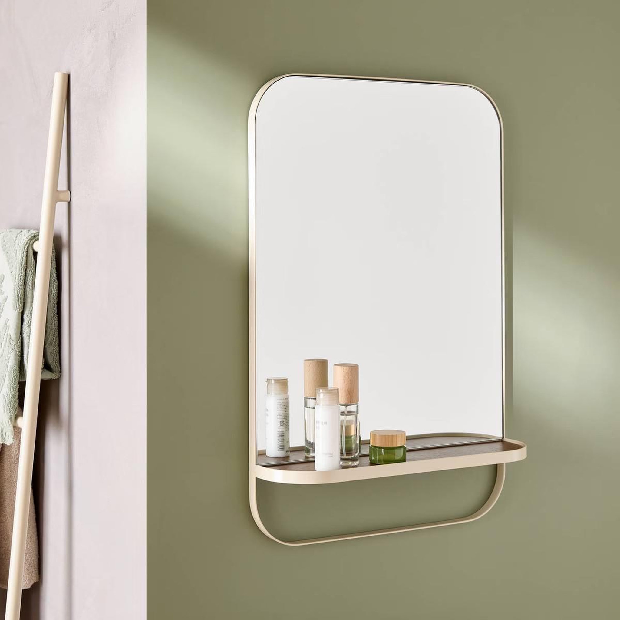 Voir la diapositive 4 : FIVE Miroir mural avec étagère  argiléo  60cm beige