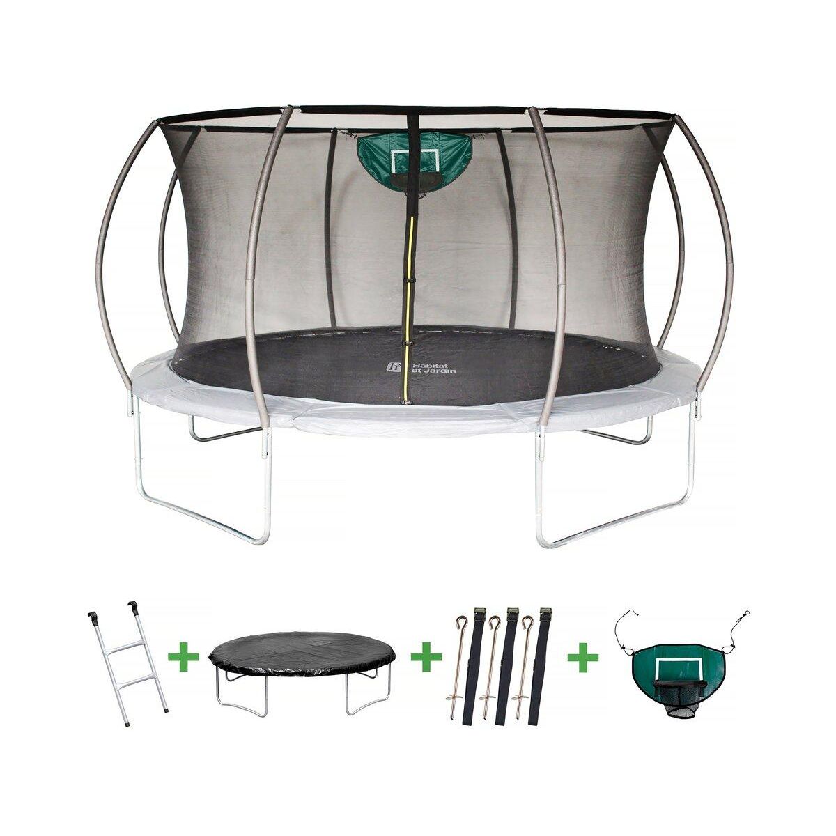 Habitat et Jardin Trampoline avec filet intérieur  jumper  - Ø 4,25 m - Gris