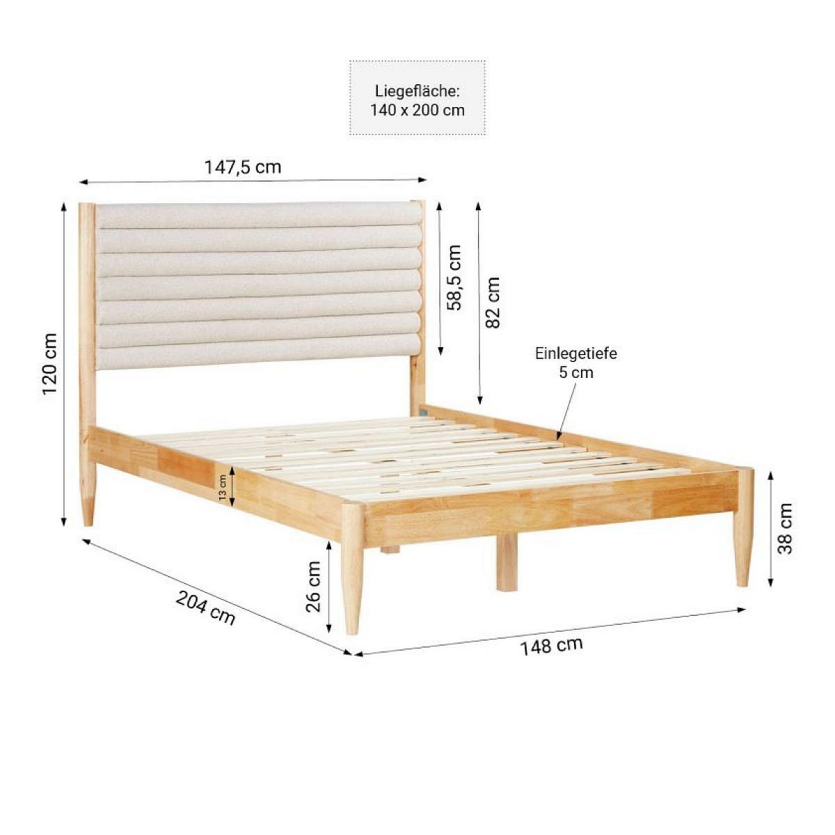 HomeStyle4U Lit 2 Places 140x200 cm avec Sommier à Lattes