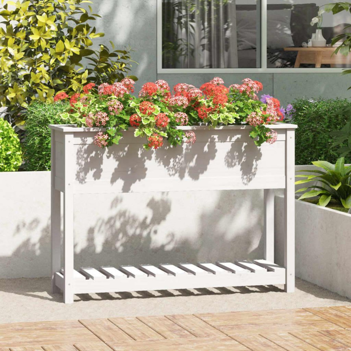 VIDAXL Jardiniere et etagere Blanc 111,5x34,5x81 cm Bois massif de pin