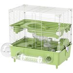 PAWHUT Cage pour hamster 2 niveaux roue sphère bac à sable tuyaux biberon eau dim. 44,5 x 28 x 44 cm blanc vert