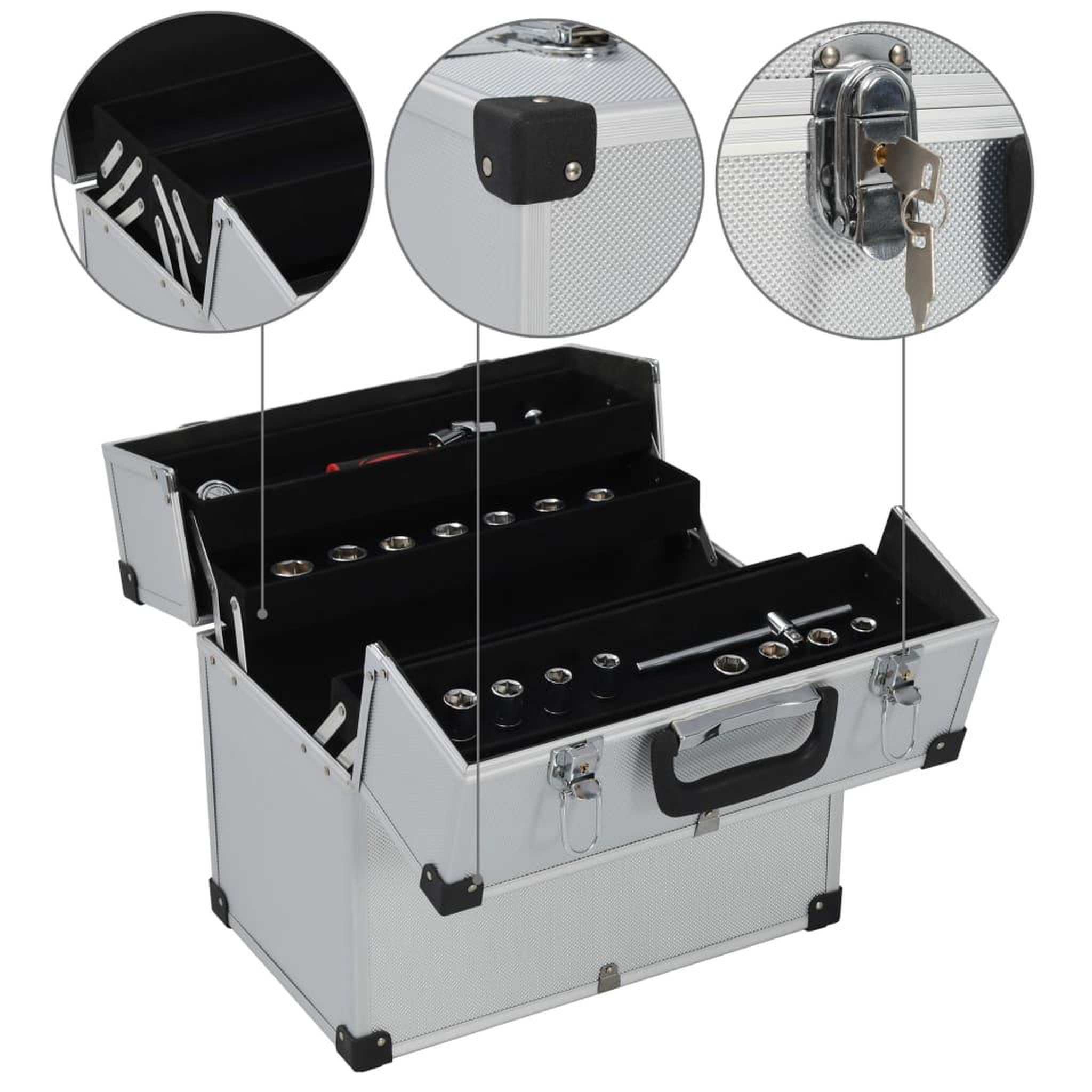 Voir la diapositive 3 : VIDAXL Boîte a outils 38x22,5x34 cm Argente Aluminium