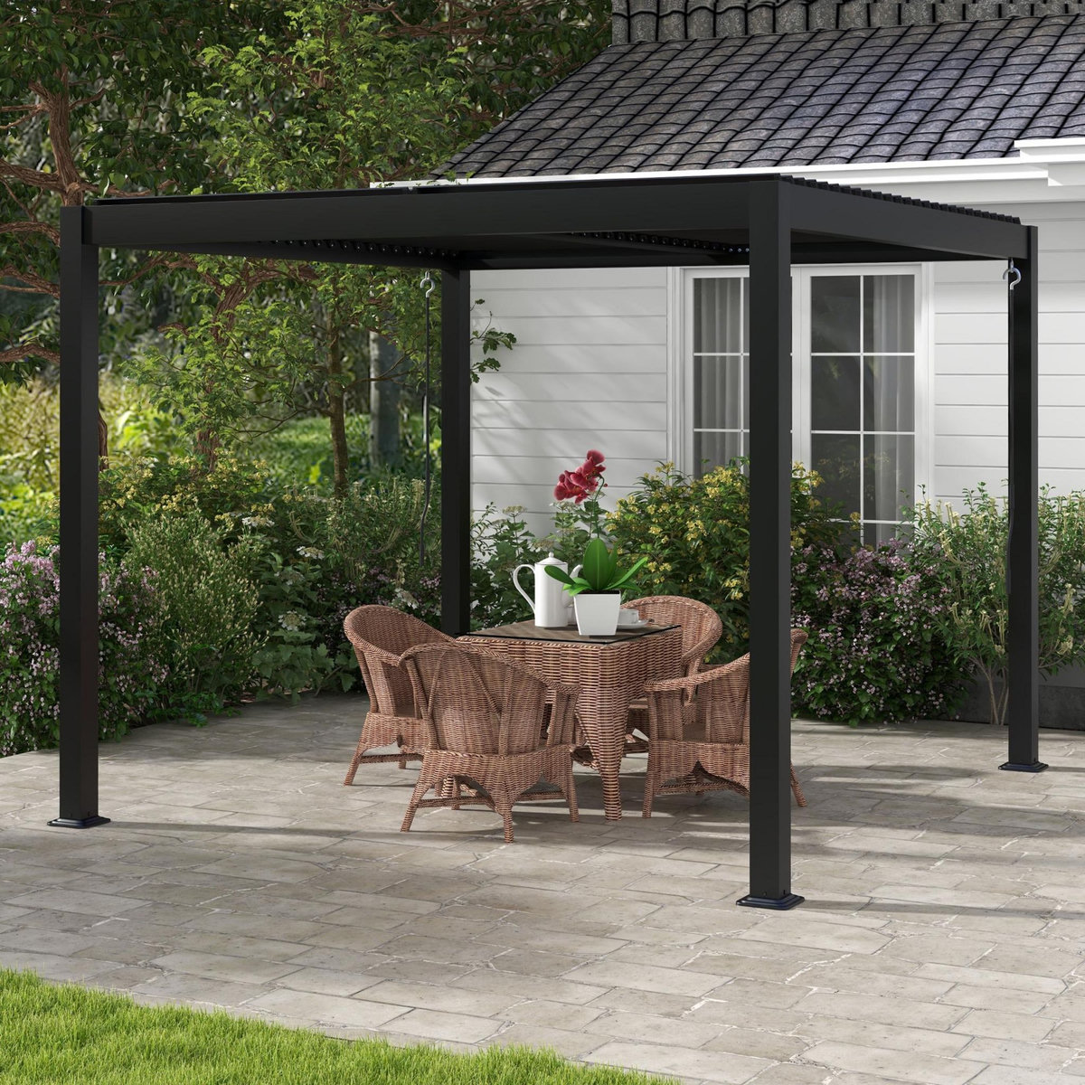 OUTSUNNY Pergola 3 x 3 m bioclimatique style contemporain alu noir