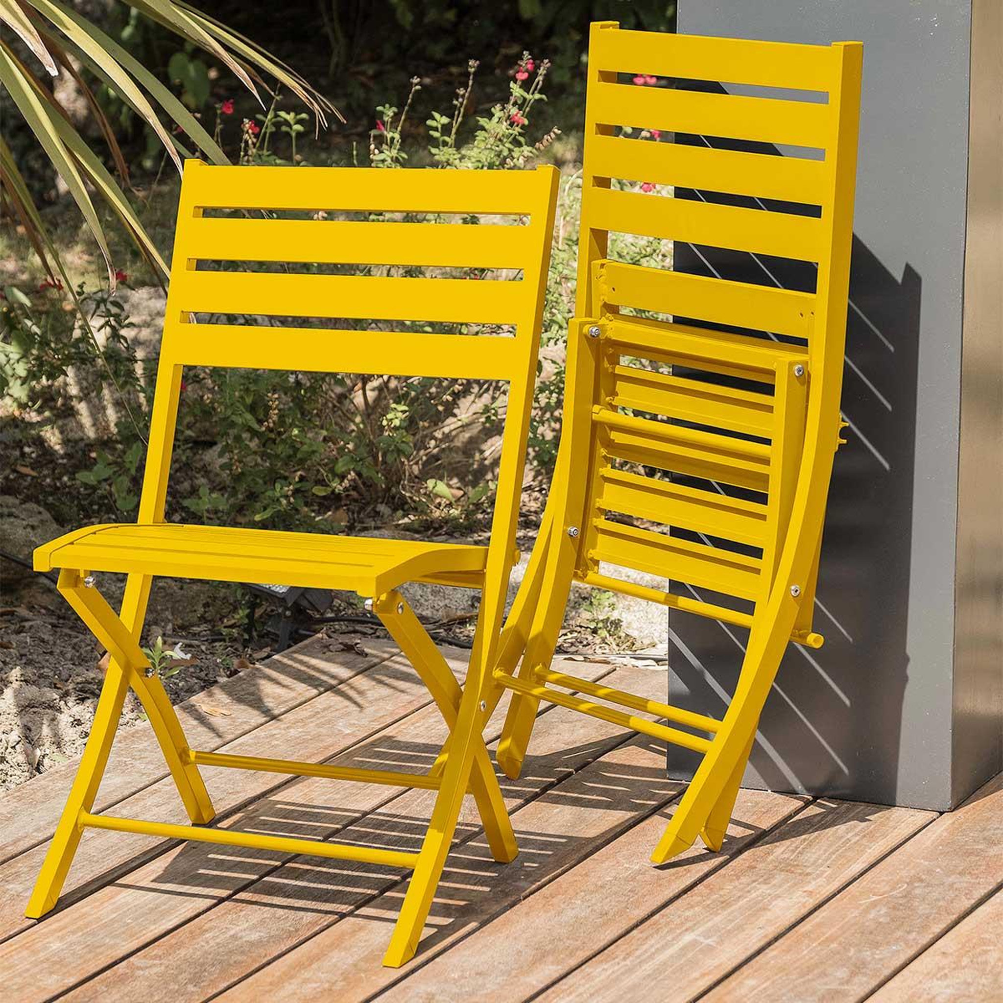 Voir la diapositive 4 : Paris Prix Lot de 2 chaises de jardin pliantes  marius  82cm moutarde