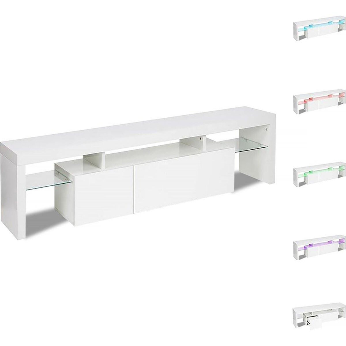 Habitat et Jardin Meuble TV LED laqué  Tina  - 187.5 x 34 x 38 cm - Blanc