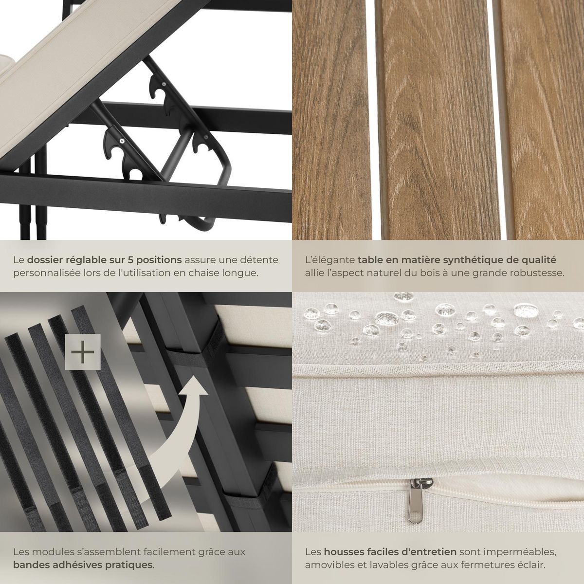 tectake Ensemble de salon de jardin 5-en-1 avec dossier réglable sur 5 positions anthracite/gris