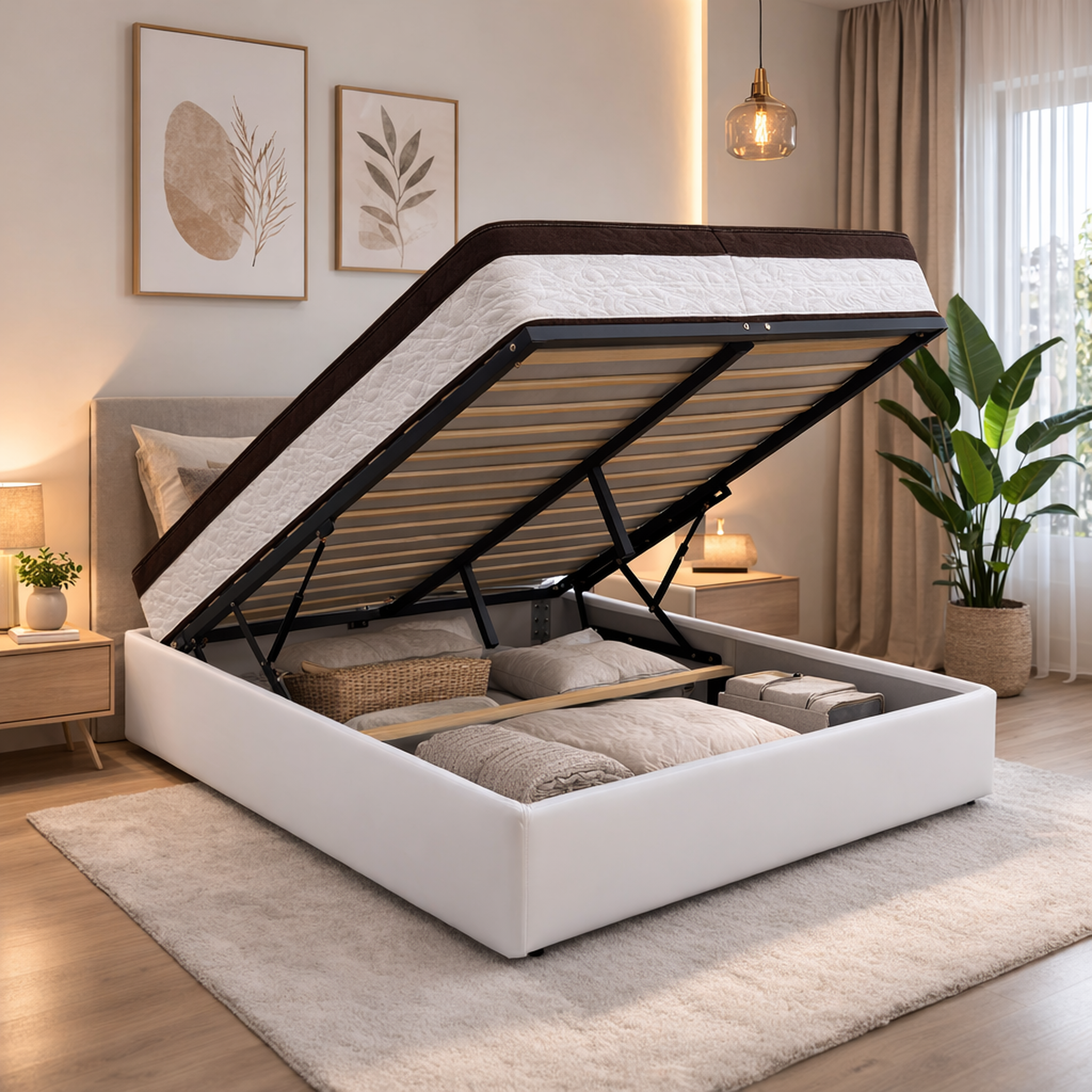 Voir la diapositive 1 : KING OF DREAMS Ensemble Lit Coffre et Matelas  Soutien Très Ferme Confort