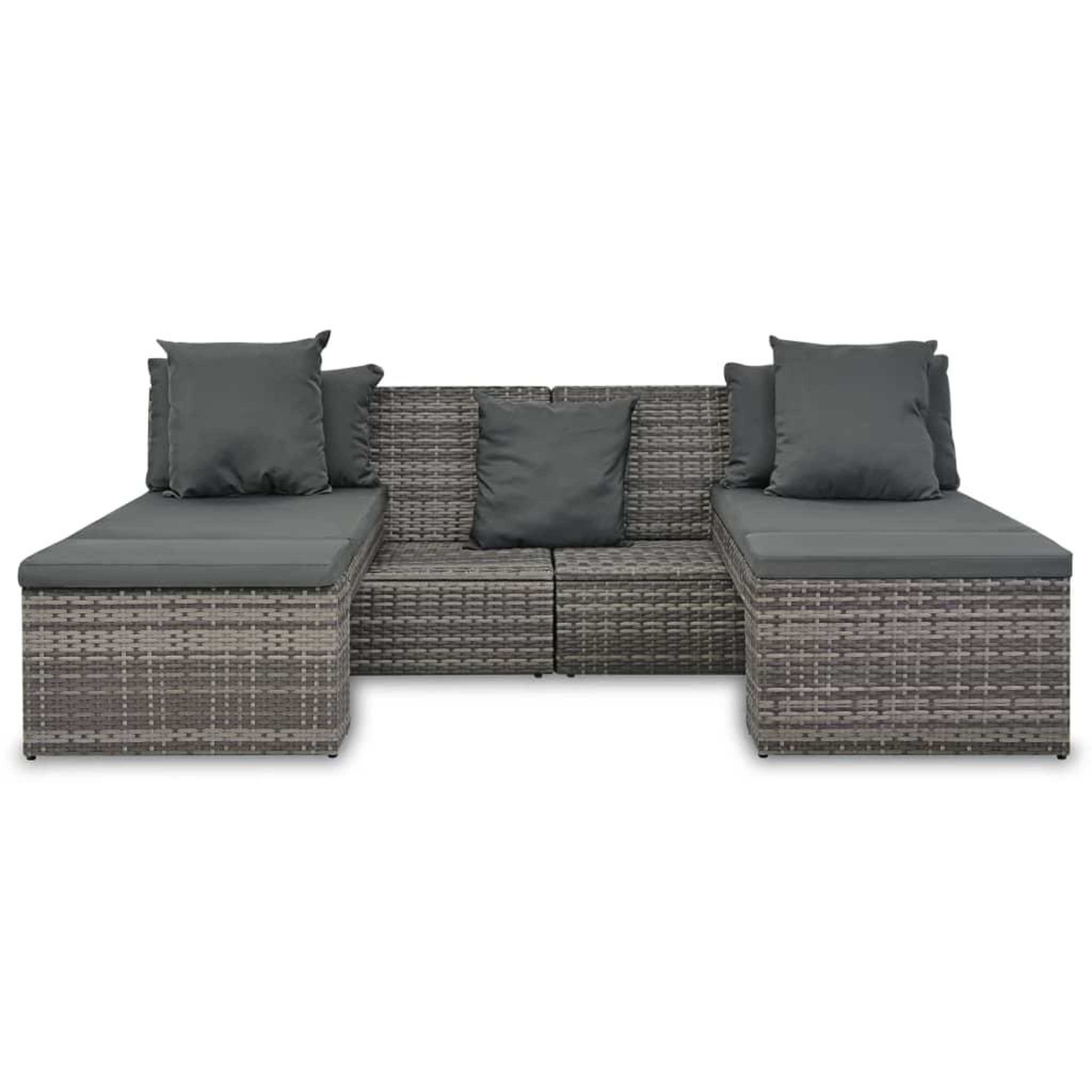 Voir la diapositive 4 : VIDAXL Salon de jardin 4 pcs avec coussins resine tressee gris